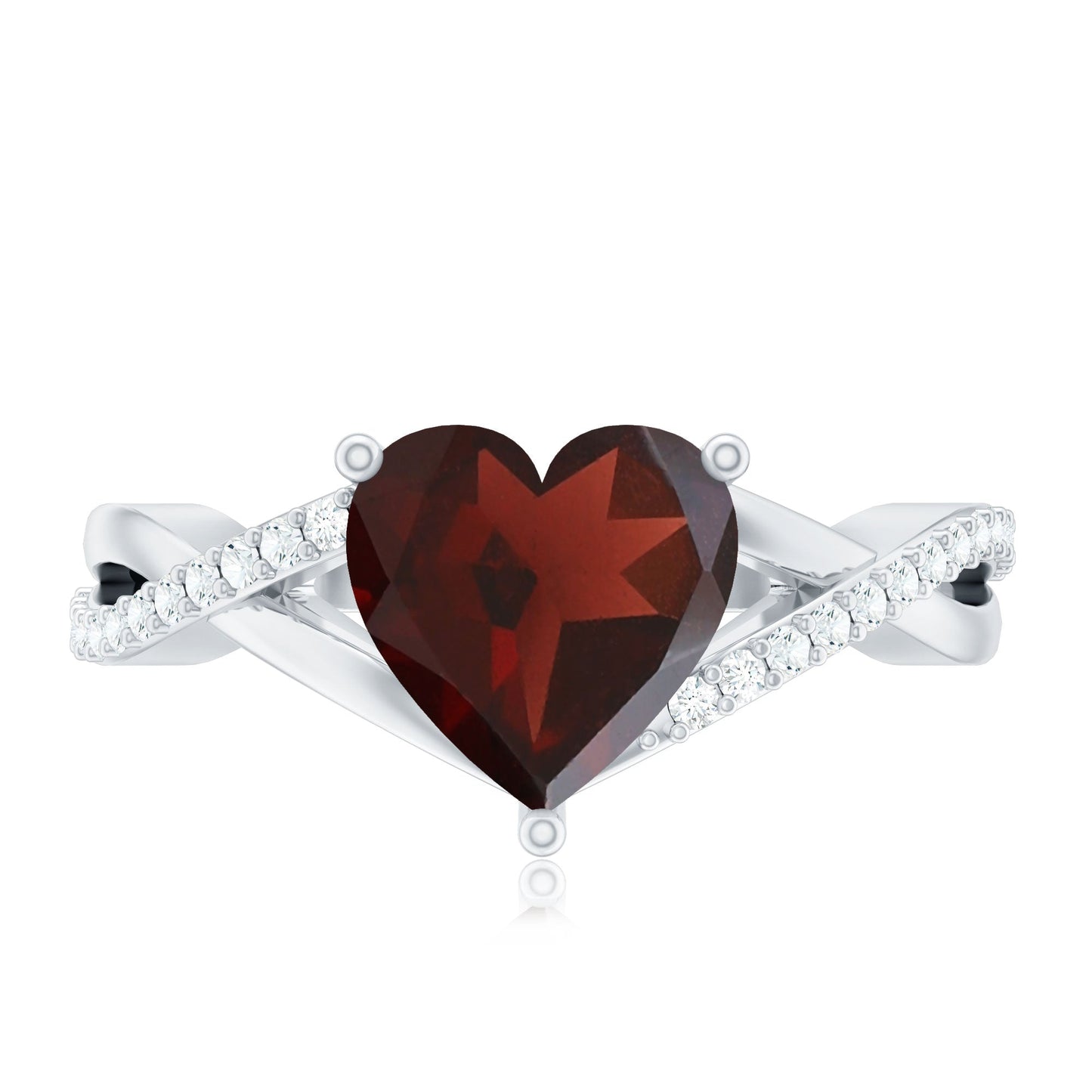 Natural Garnet Heart Shaped Engagement Ring with Diamond Crossover Shank