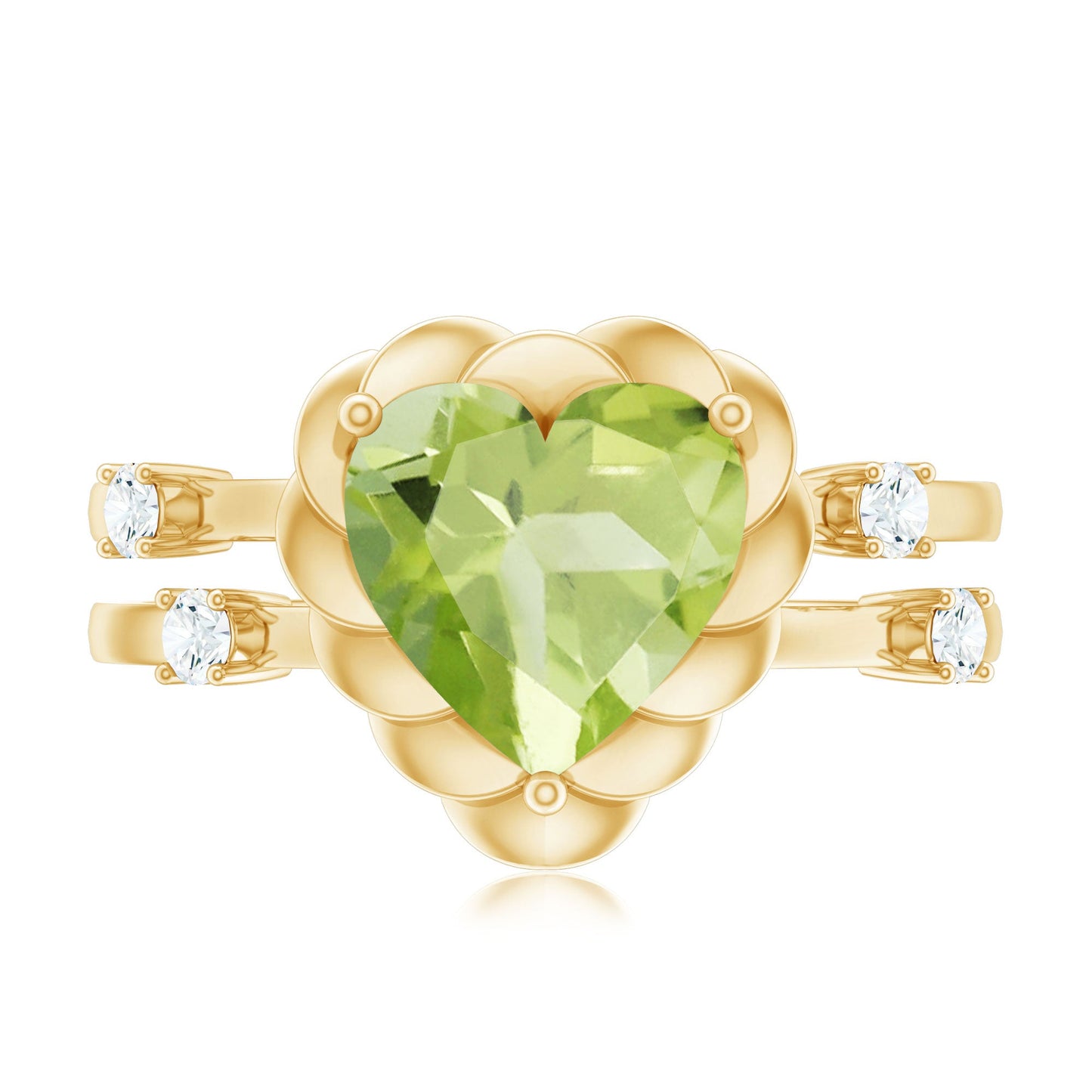Heart Shape Peridot Solitaire Band Ring with Diamond Stones