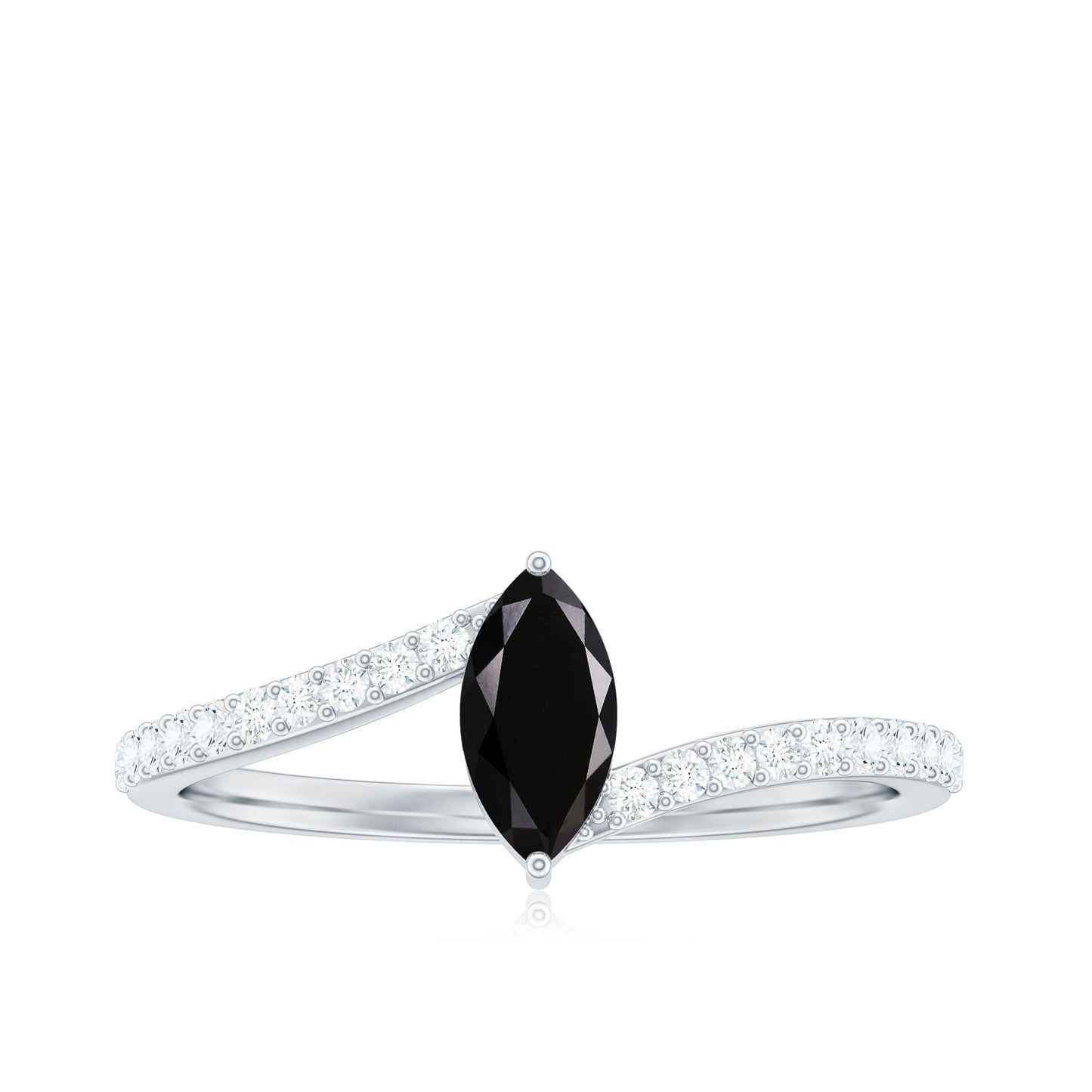 0.7 Carat Marquise Cut Black Onyx Promise Ring with Diamond Bypass Shank