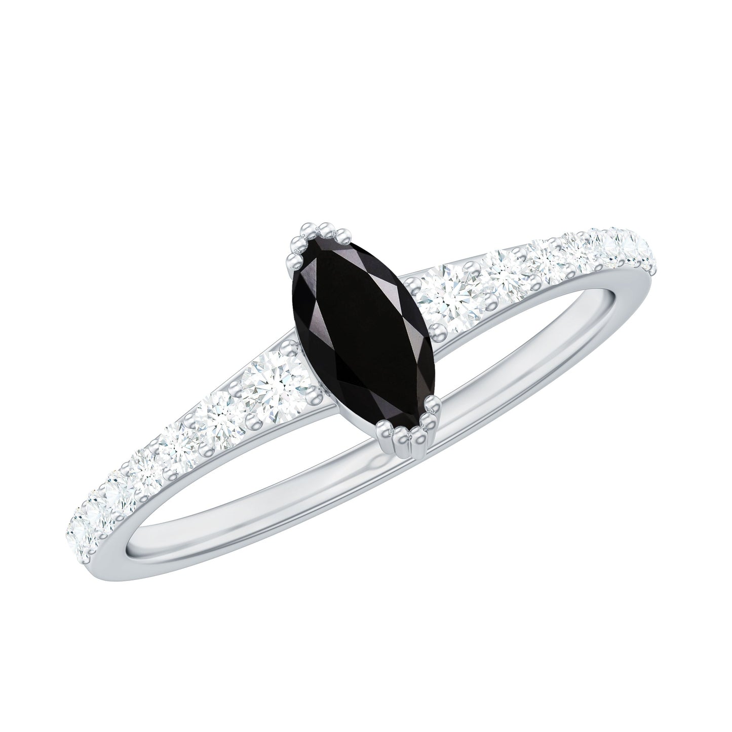 Genuine Marquise Black Spinel Promise Ring with Diamond