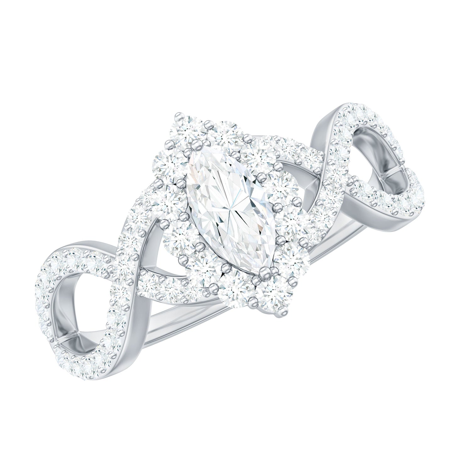 Marquise Moissanite Criss Cross Engagement Ring with Halo