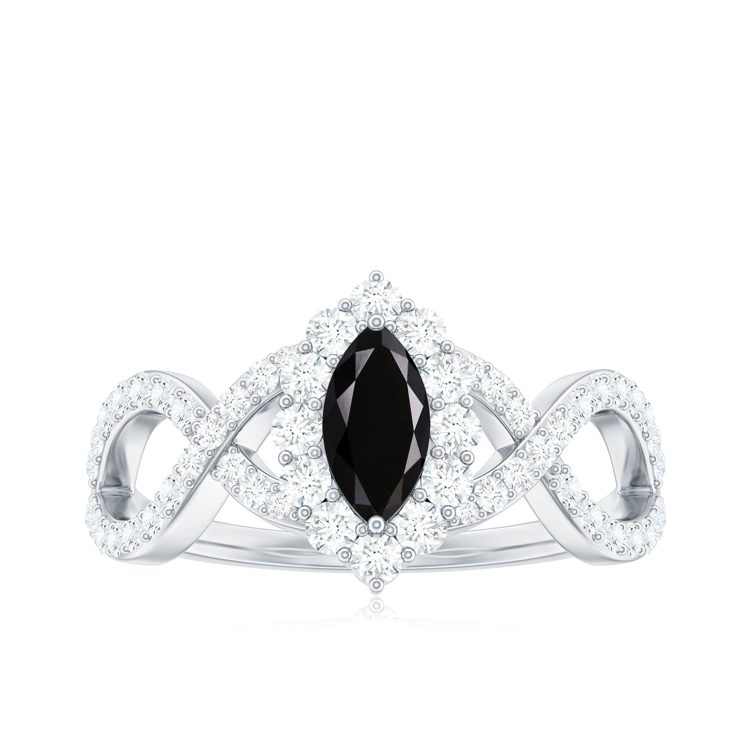 0.7 Carat Marquise Cut Black Onyx Statement Engagement Ring with Diamond Halo