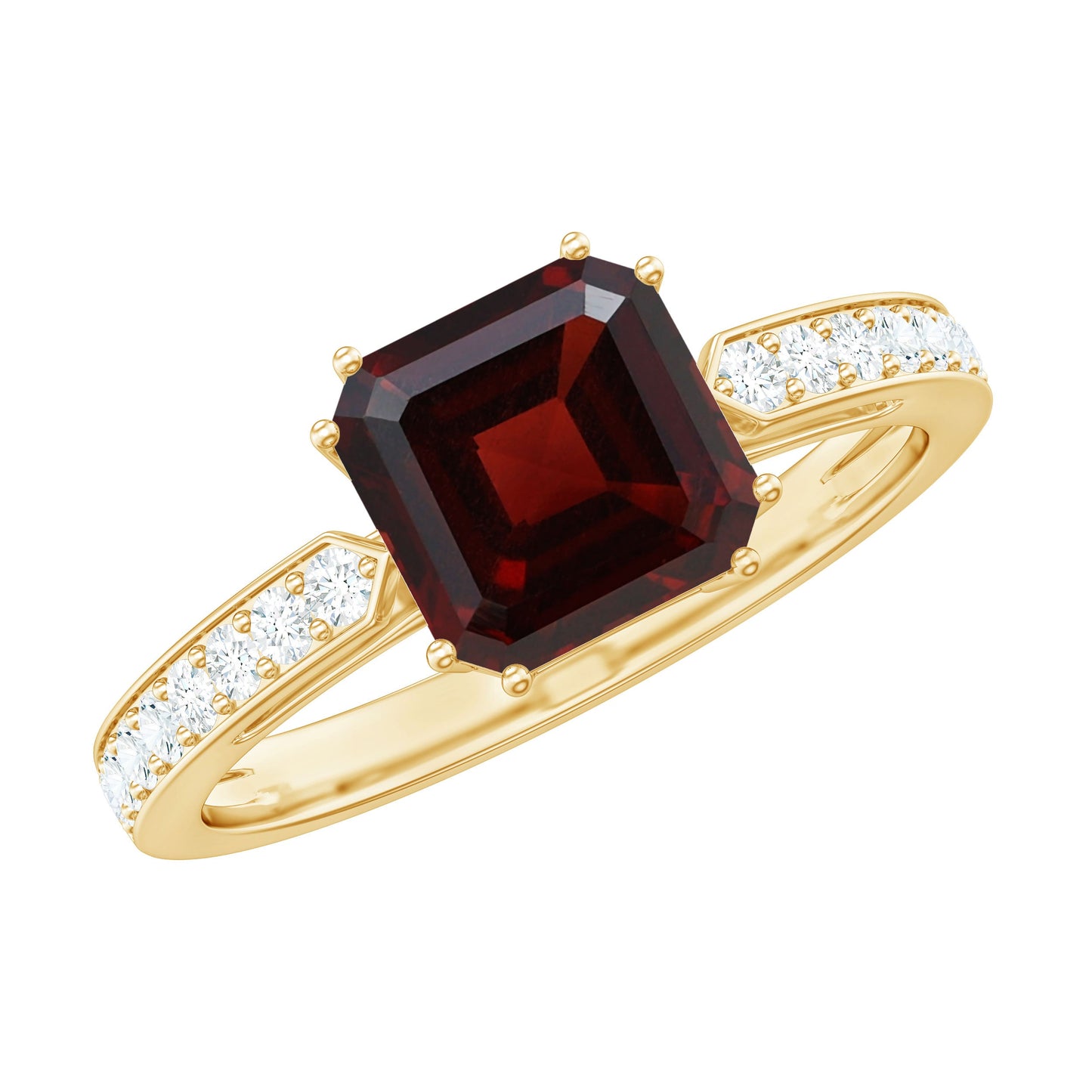 Natural Garnet 3.3 Carat Asscher Cut Engagement Ring with Diamond