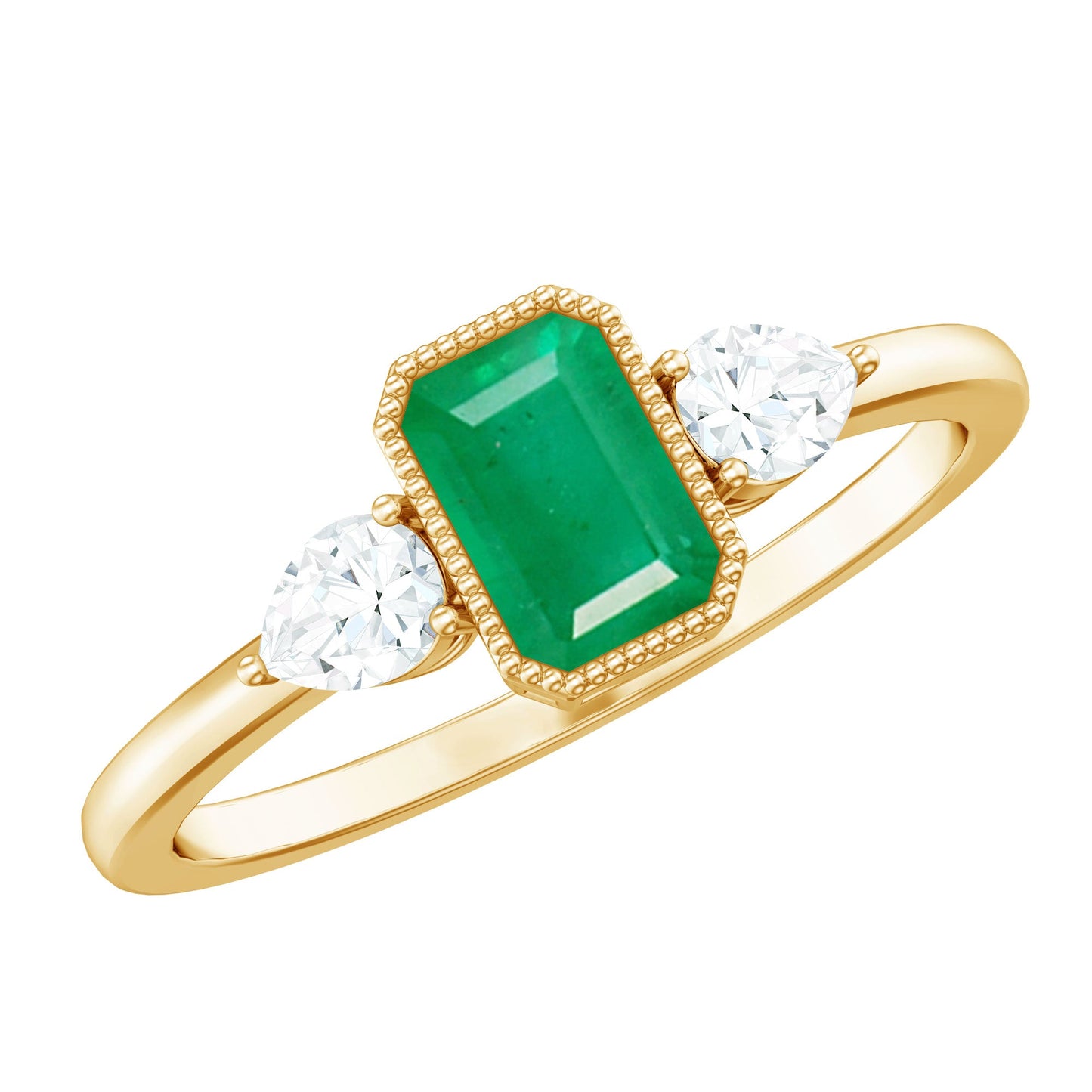 0.6 Carat Emerald 3 Stone Ring with Diamond
