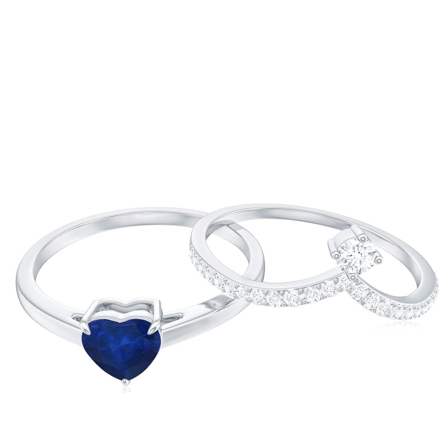 Heart Shape Blue Sapphire Solitaire Wedding Ring Set with Diamond