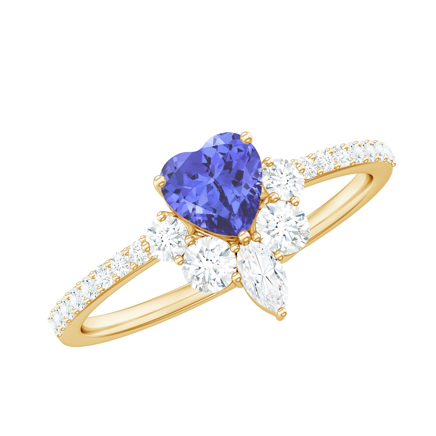Natural Tanzanite Diamond Heart Promise Ring for Engagement