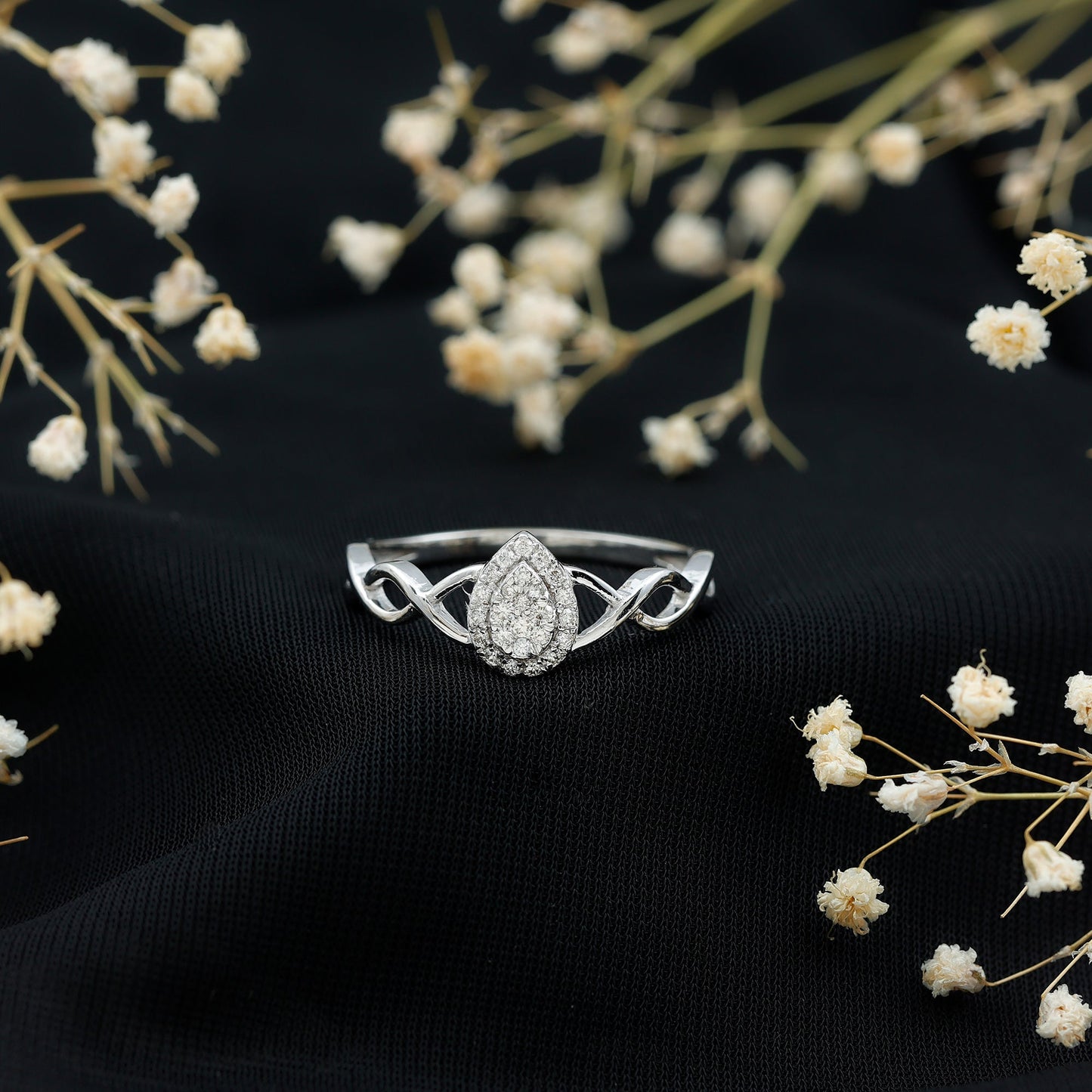 Illusion Set Round Moissanite Crossover Halo Engagement Ring