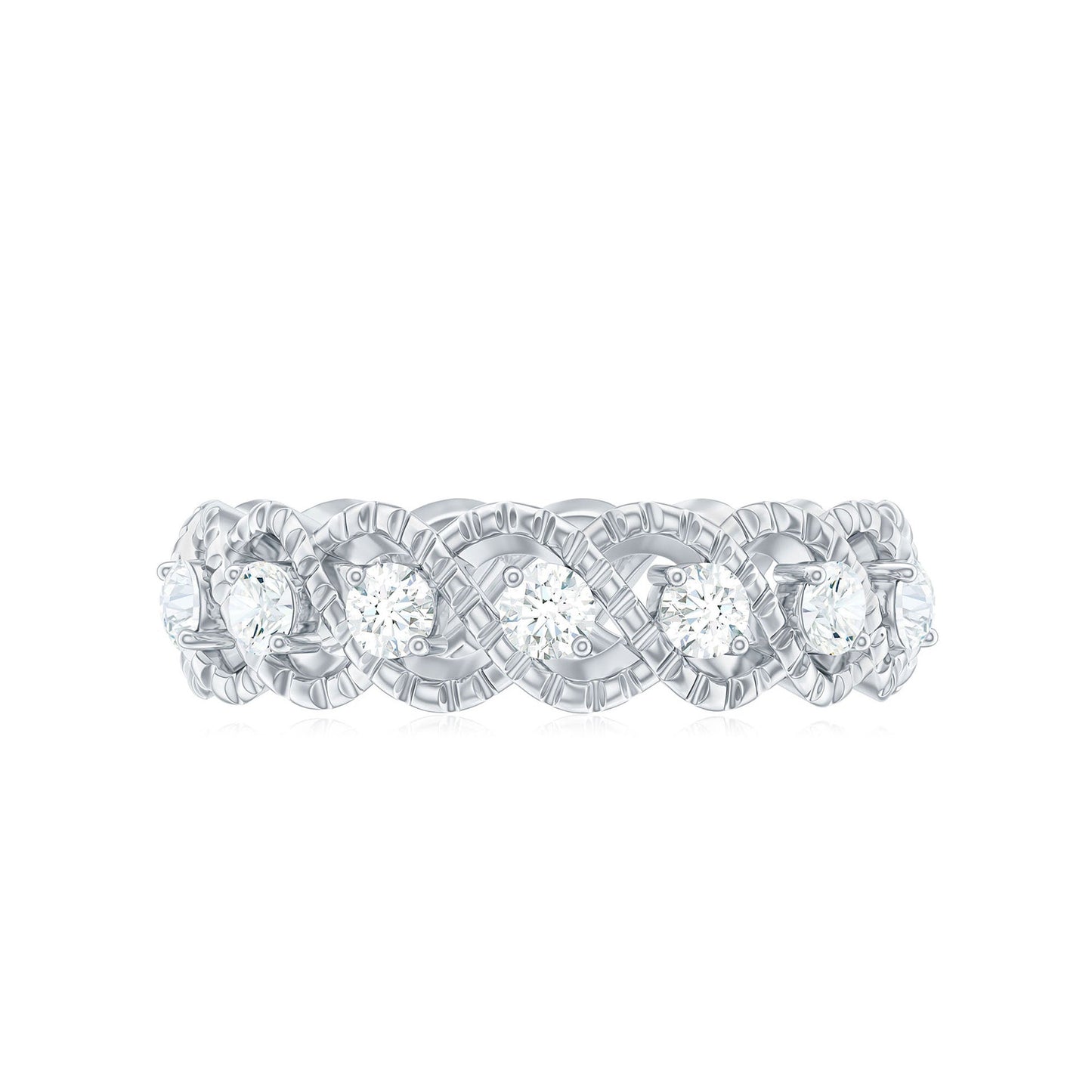 Round Moissanite Twisted Half Eternity Wedding Band