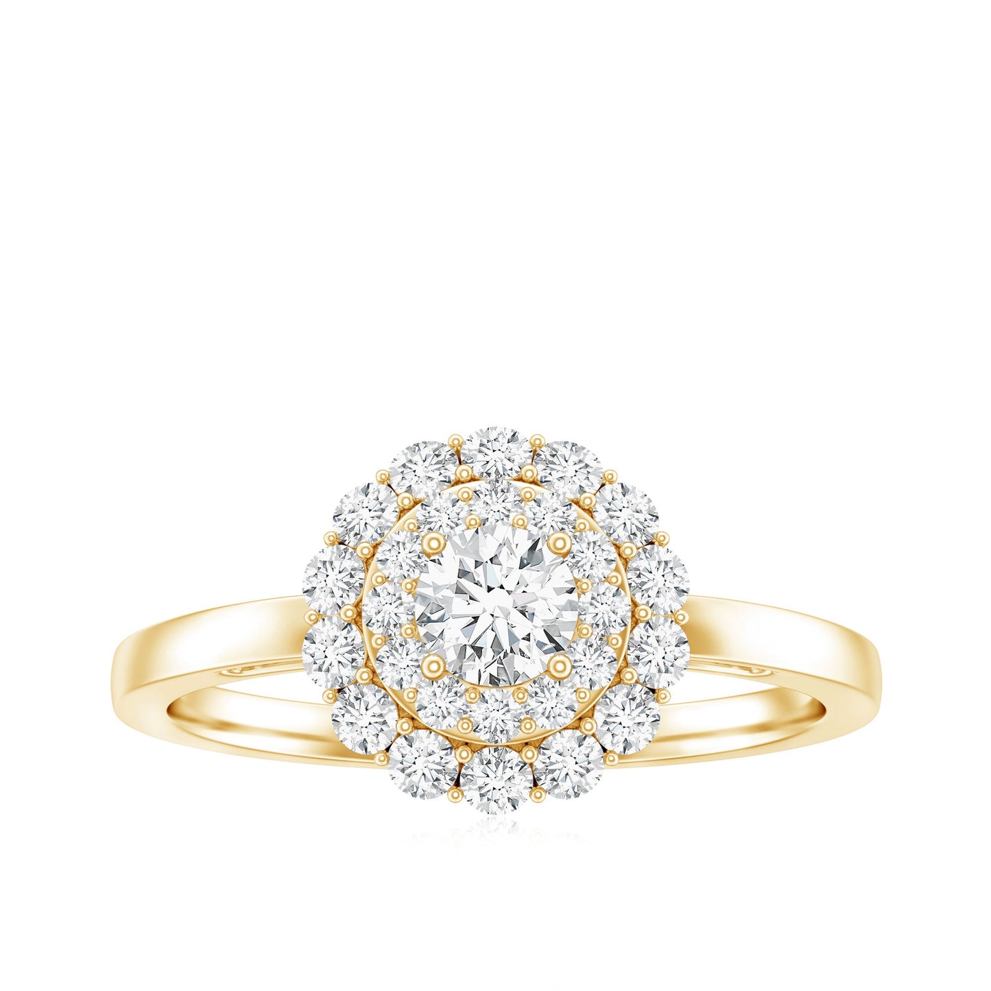 Certified Round Moissanite Double Halo Engagement Ring