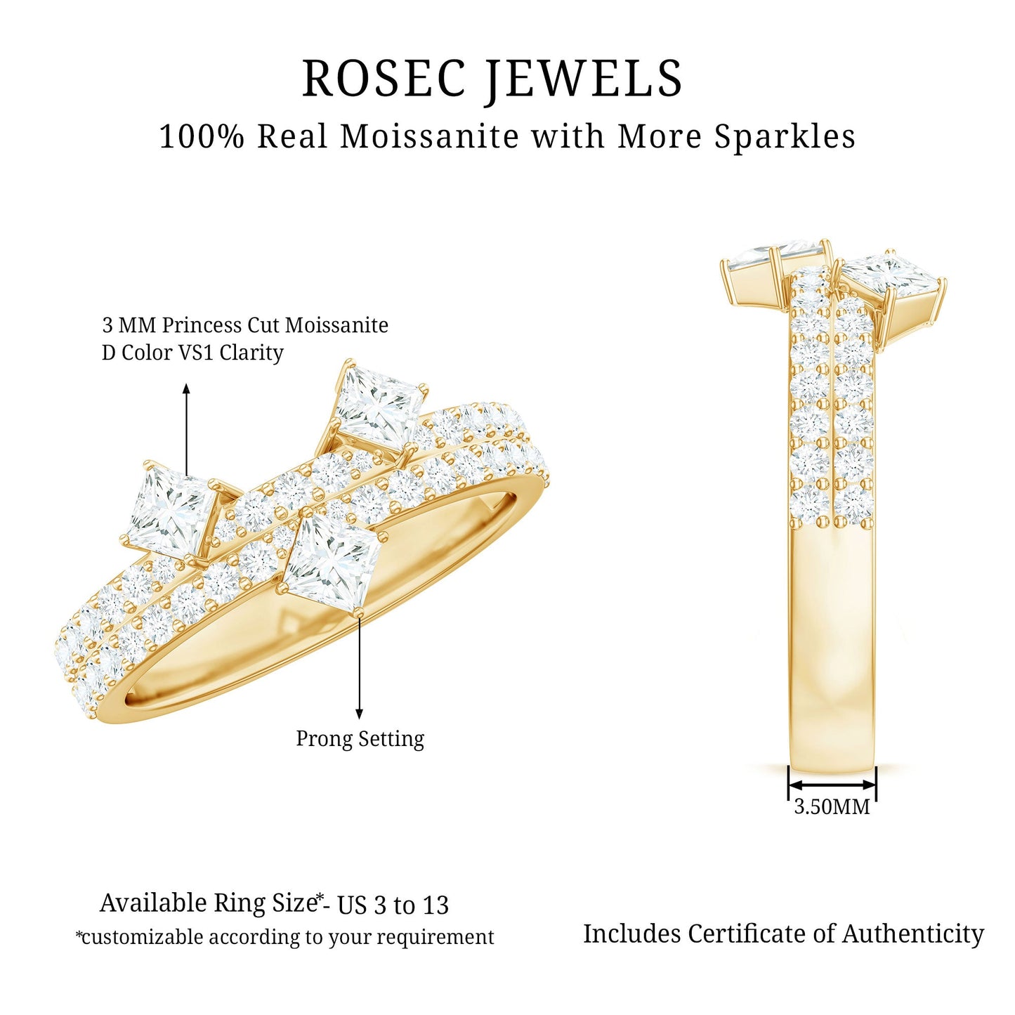 Princess and Round Cut Moissanite Designer Wedding Band