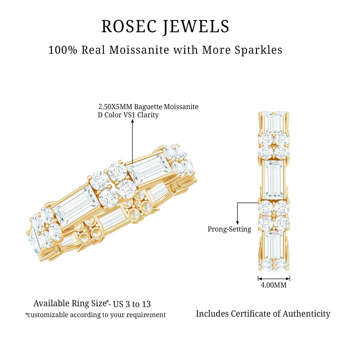 Moissanite Round and Baguette Wedding Band