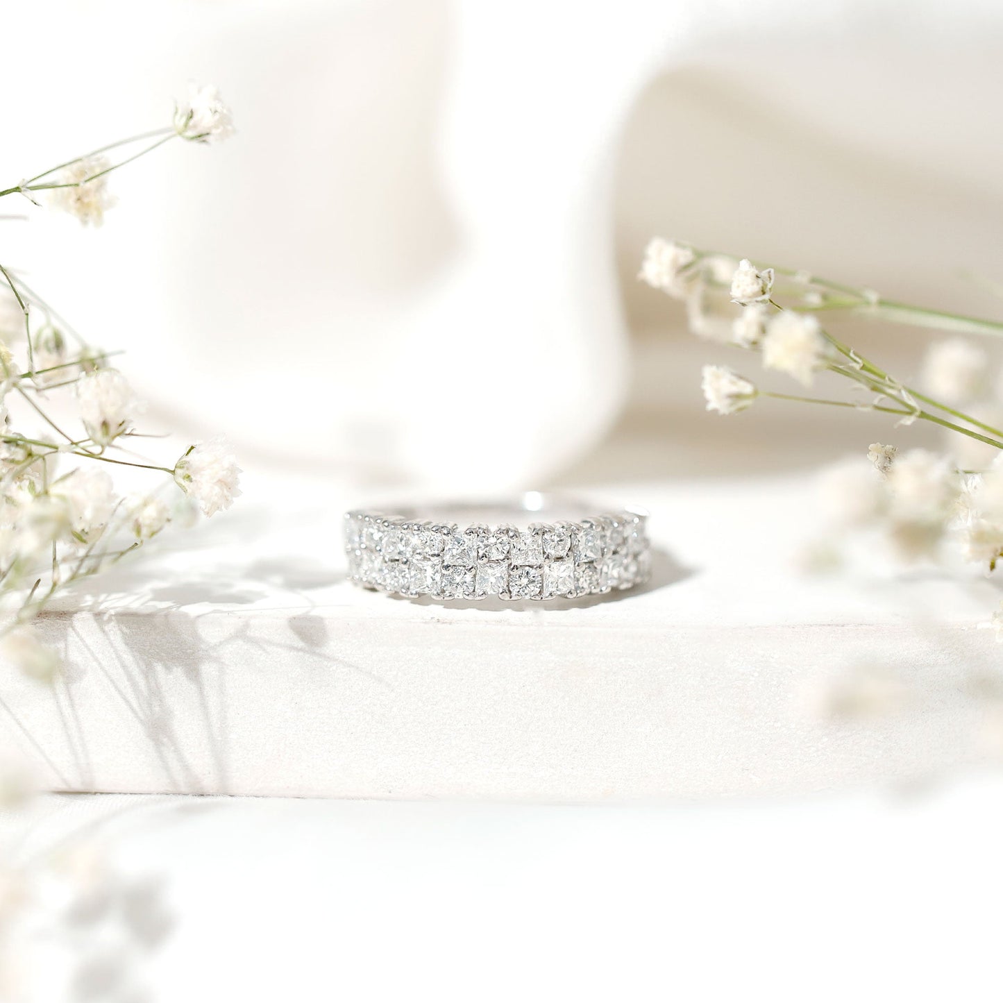 Double Row Moissanite Eternity Wedding Band