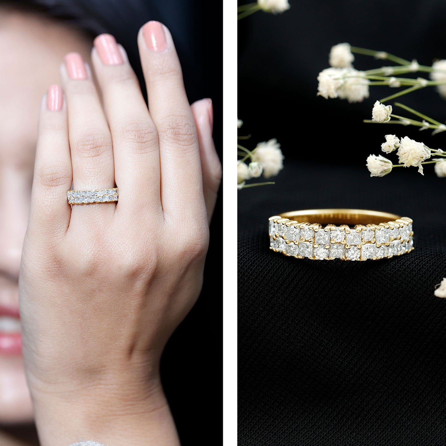 Double Row Moissanite Eternity Wedding Band