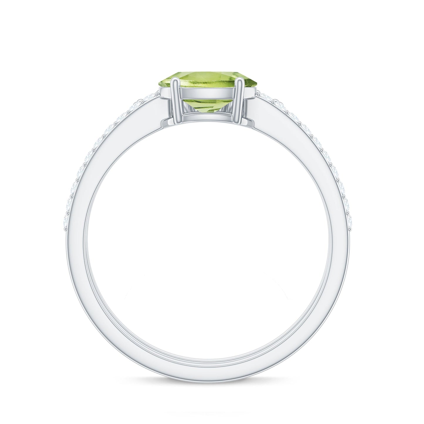 Natural 1 Carat Peridot Oval Wedding Engagement Ring Set with Diamond