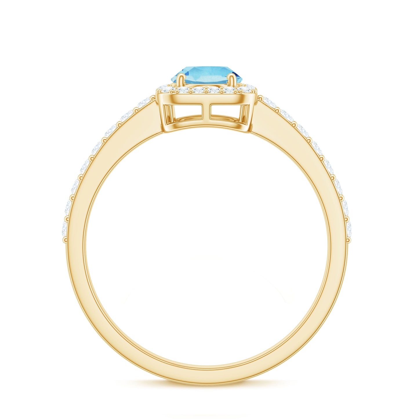 Certified Real Aquamarine Oval Engagement Ring with Diamond Halo