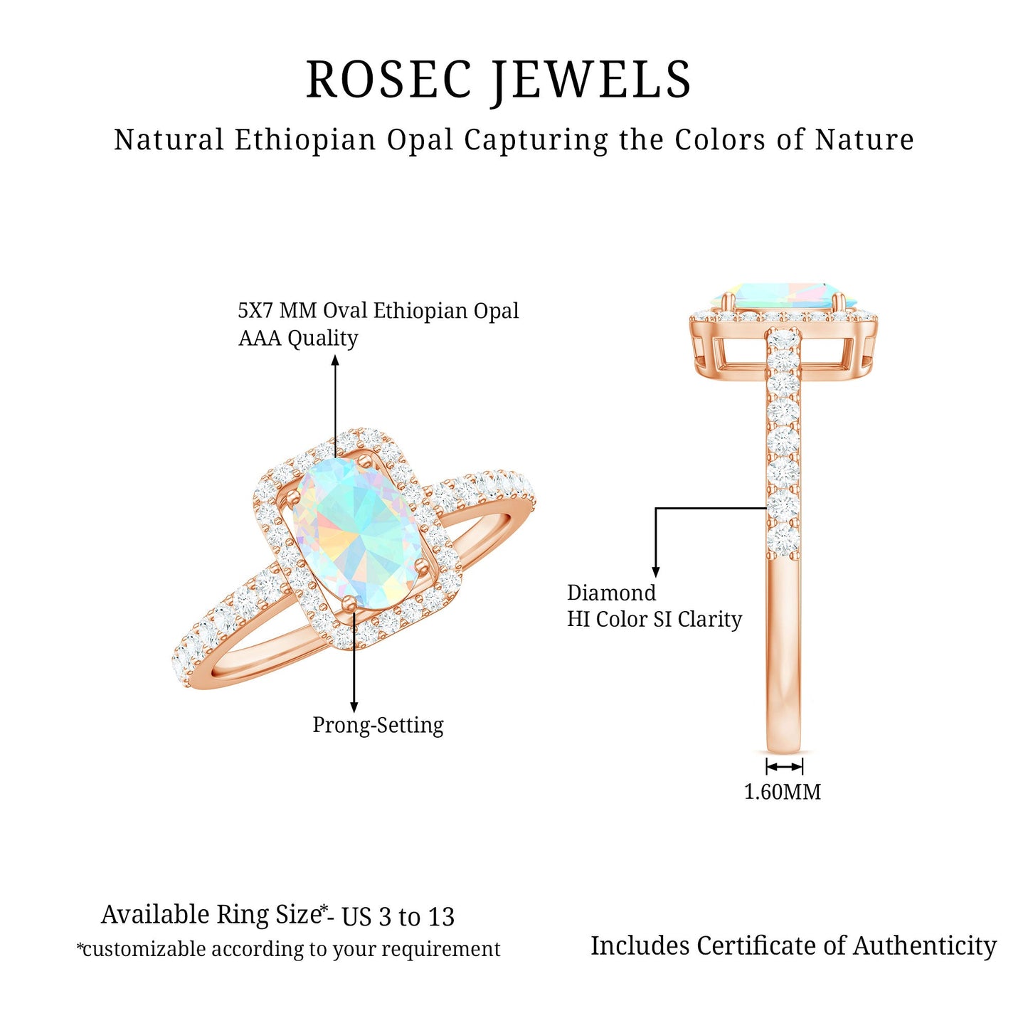 Classic Ethiopian Opal Oval Engagement Ring with Diamond Halo