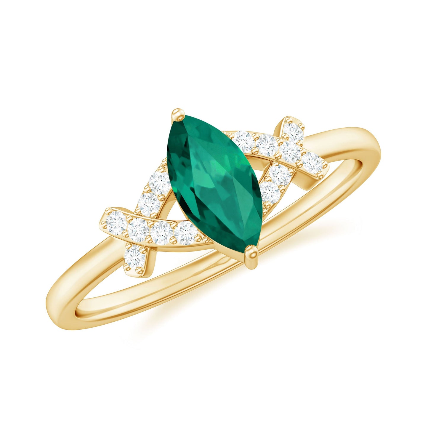 Designer Lab Grown Emerald Marquise Engagement Ring with Diamond