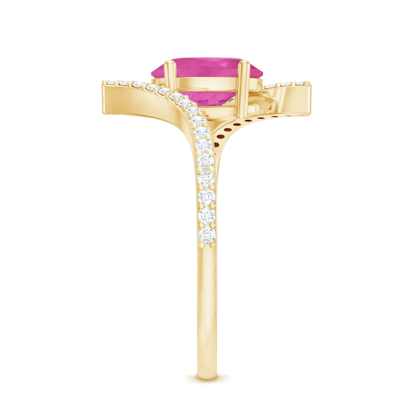 Oval Pink Tourmaline Solitaire Bypass Ring with Diamond