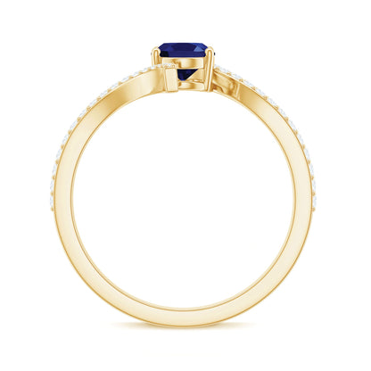 1 Carat Oval Cut Lab Created Blue Sapphire Bypass Solitaire Ring with Diamond