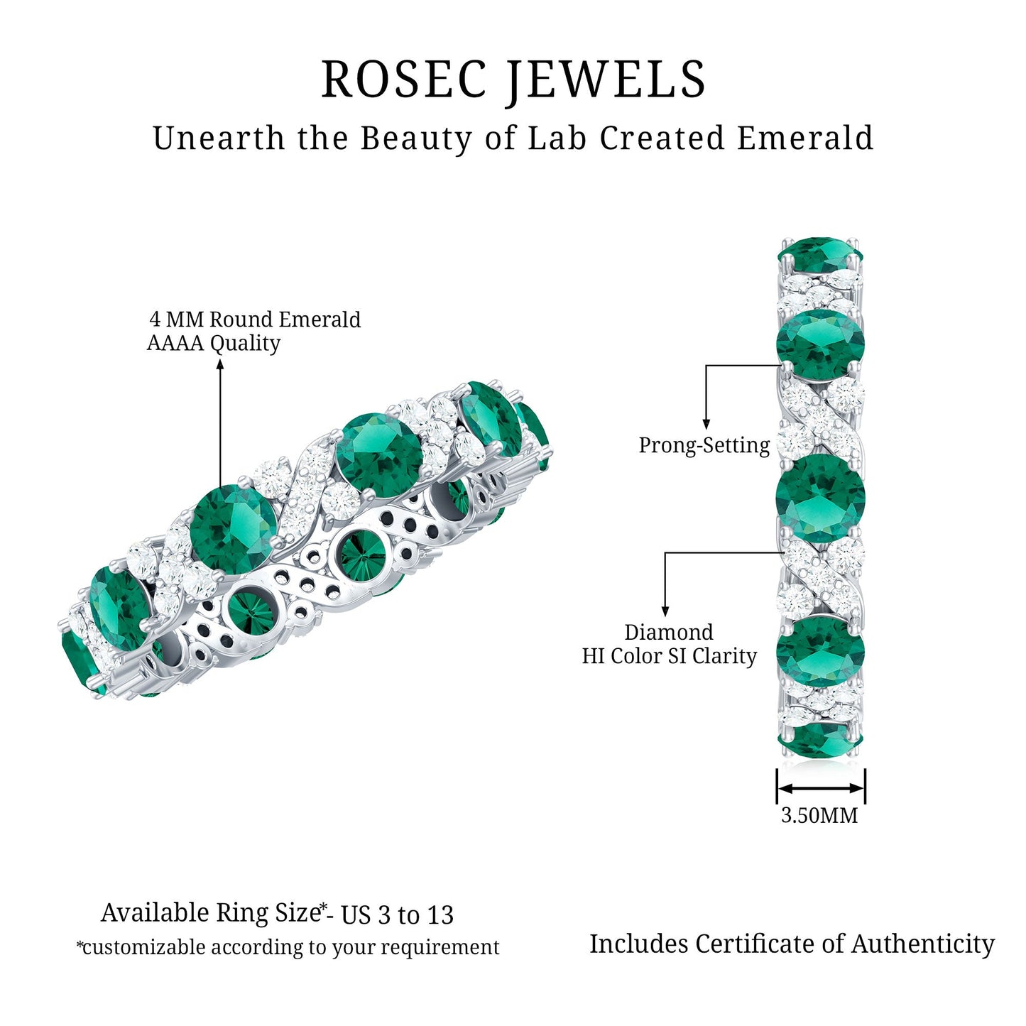Elegant Lab Grown Emerald Diamond Eternity Wedding Band