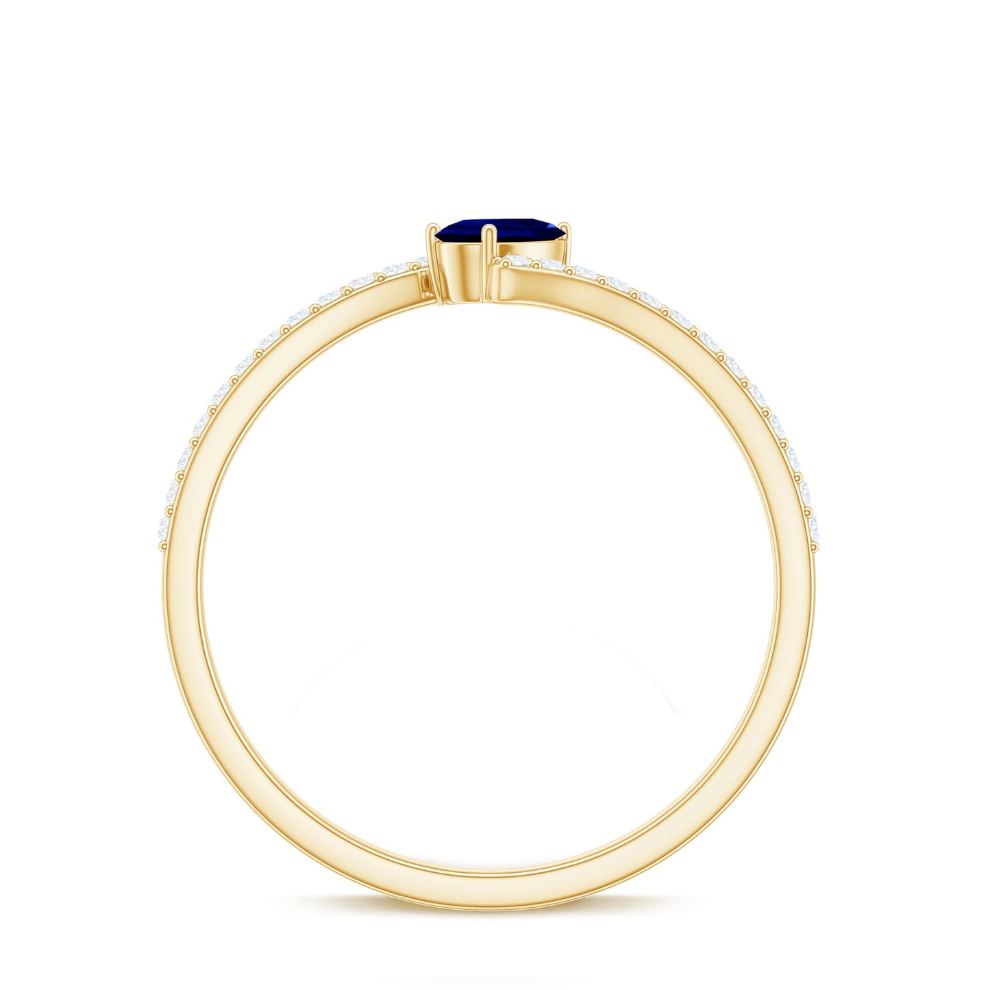 Certified Lab Created Blue Sapphire and Diamond Promise Ring with Bypass Shank