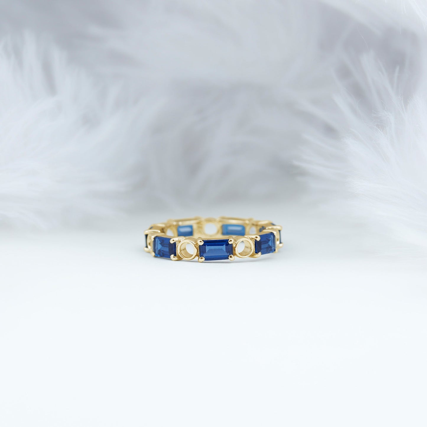 Certified Lab Grown Blue Sapphire Emerald Cut Eternity Band Ring