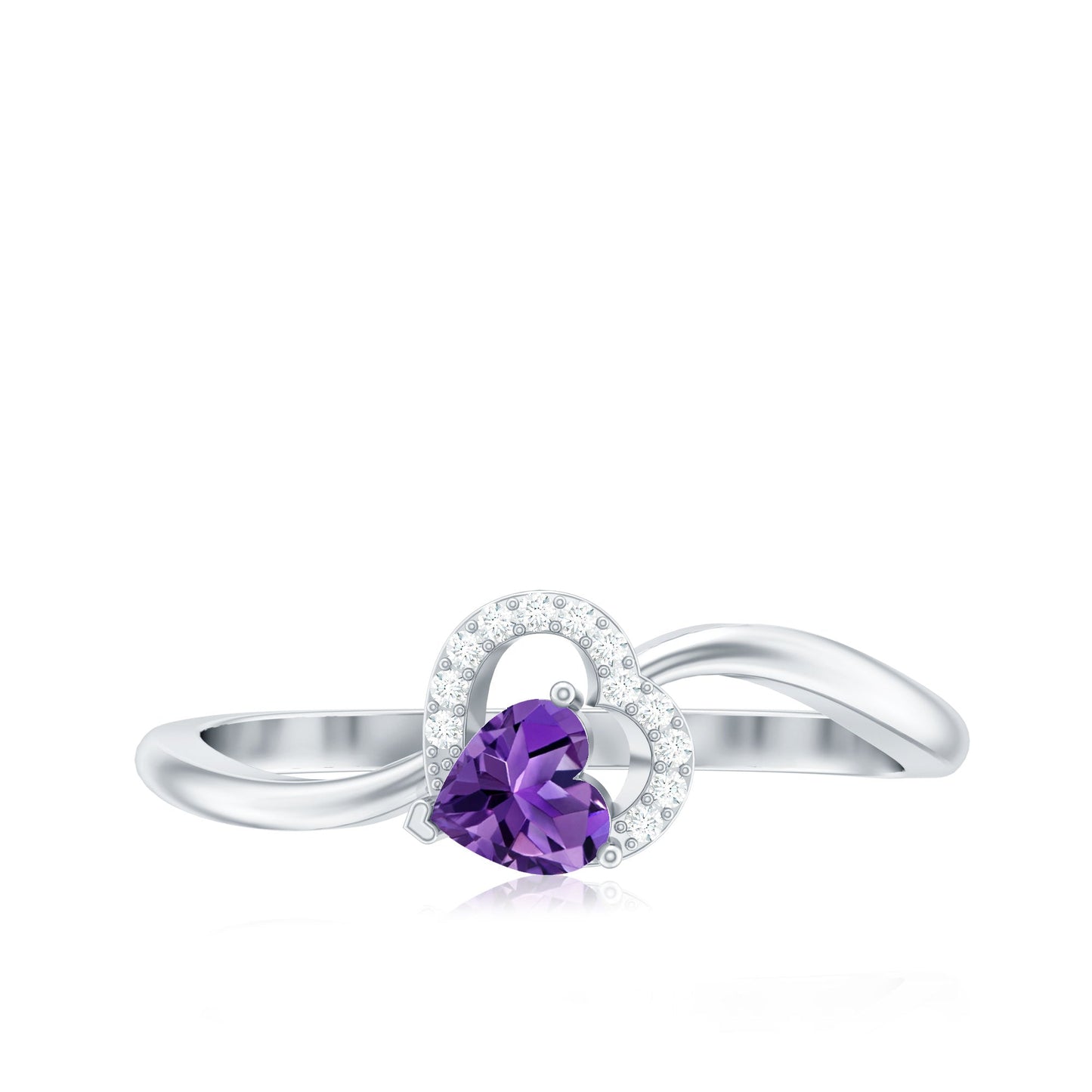 Real 0.9 Carat Amethyst Heart Promise Ring with Diamond
