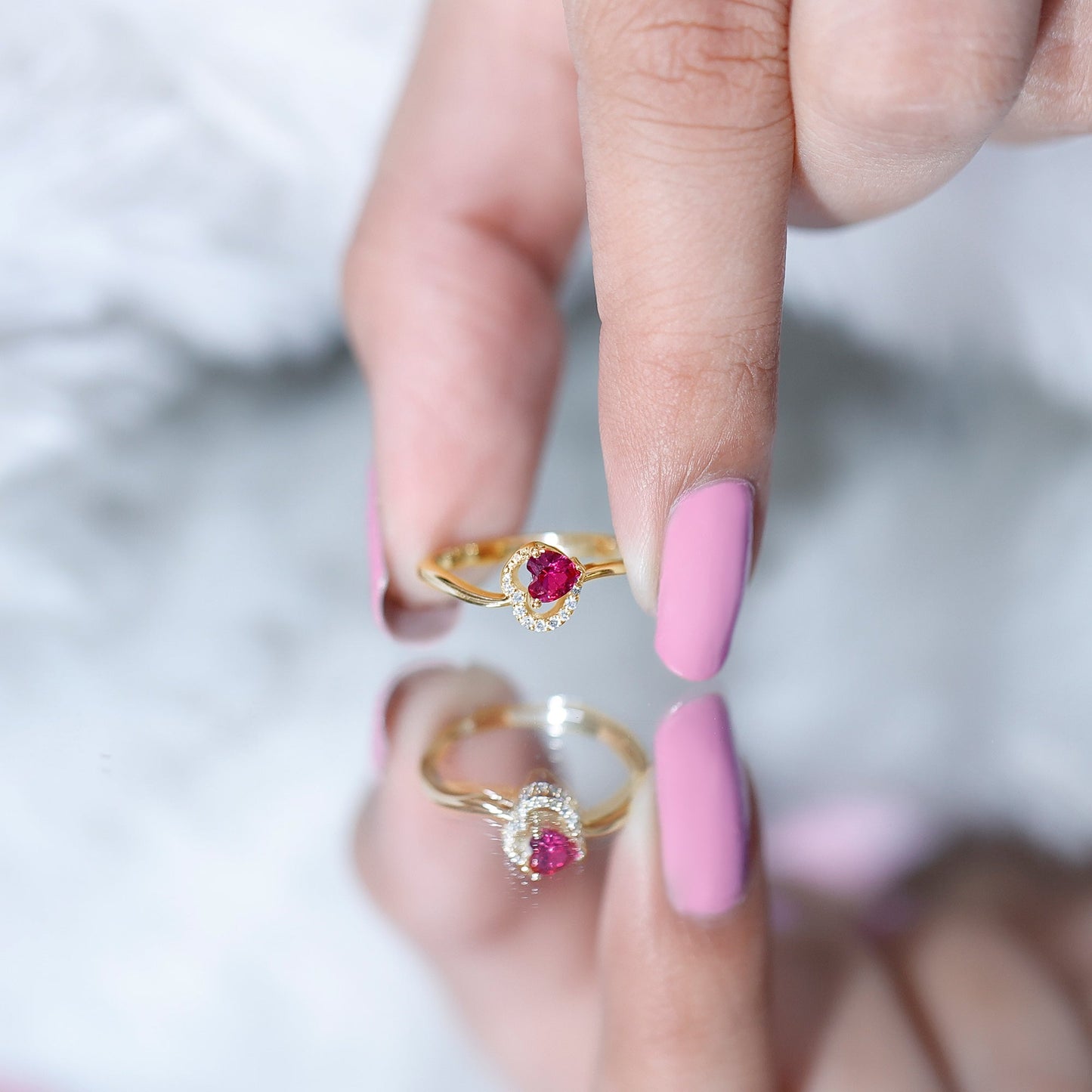 Heart Shape Lab Grown Ruby and Diamond Twisted Promise Ring