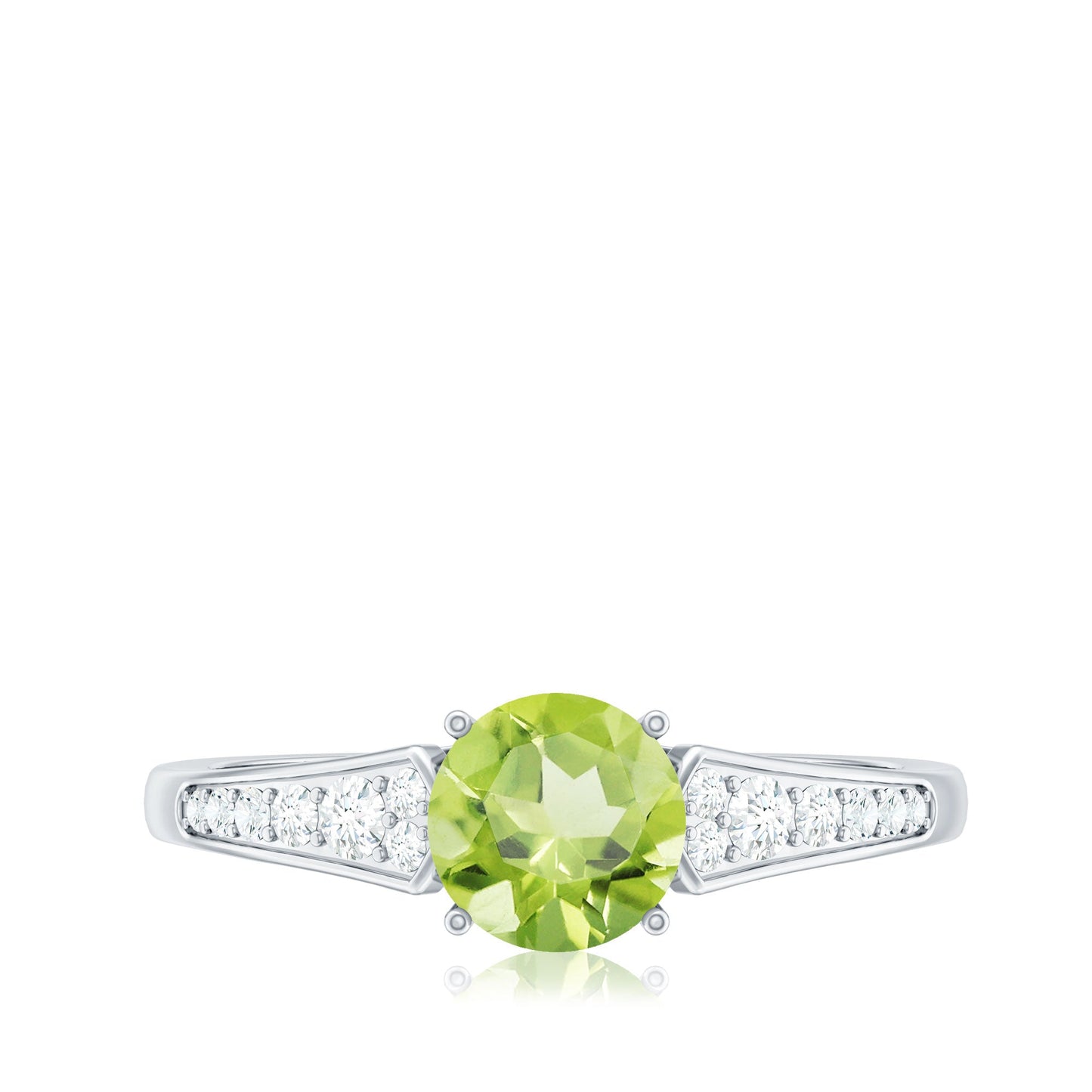 Natural Solitaire 2 Carat Peridot Engagement Ring with Diamond