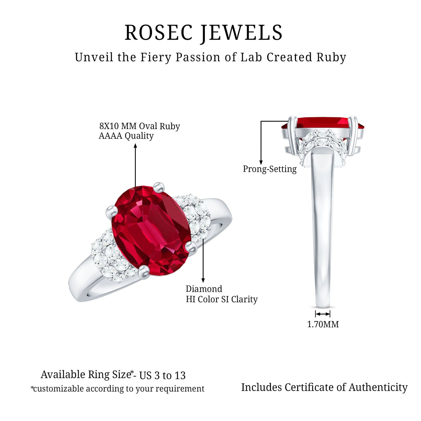4 Carat Lab Created Ruby Oval Engagement Ring with Diamonds