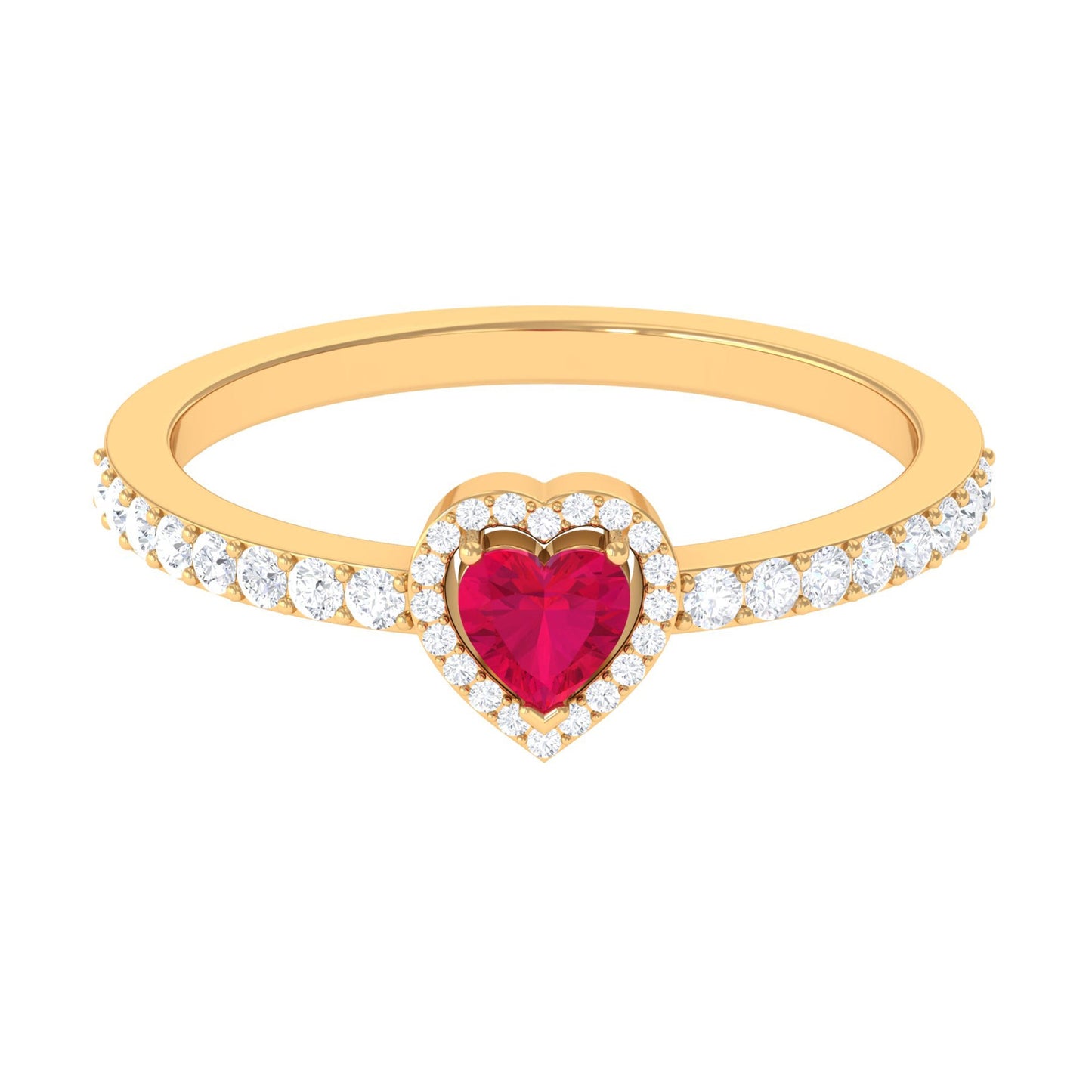 Genuine Ruby Heart Promise Ring with Diamond Halo