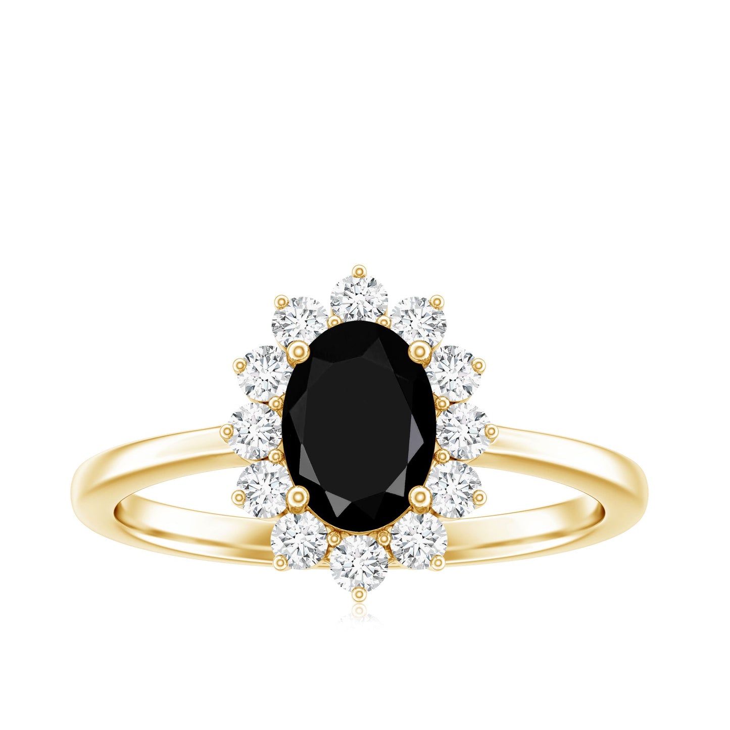 1.9 Carat Lab Grown Black Diamond Oval Engagement Ring with White Diamond Halo