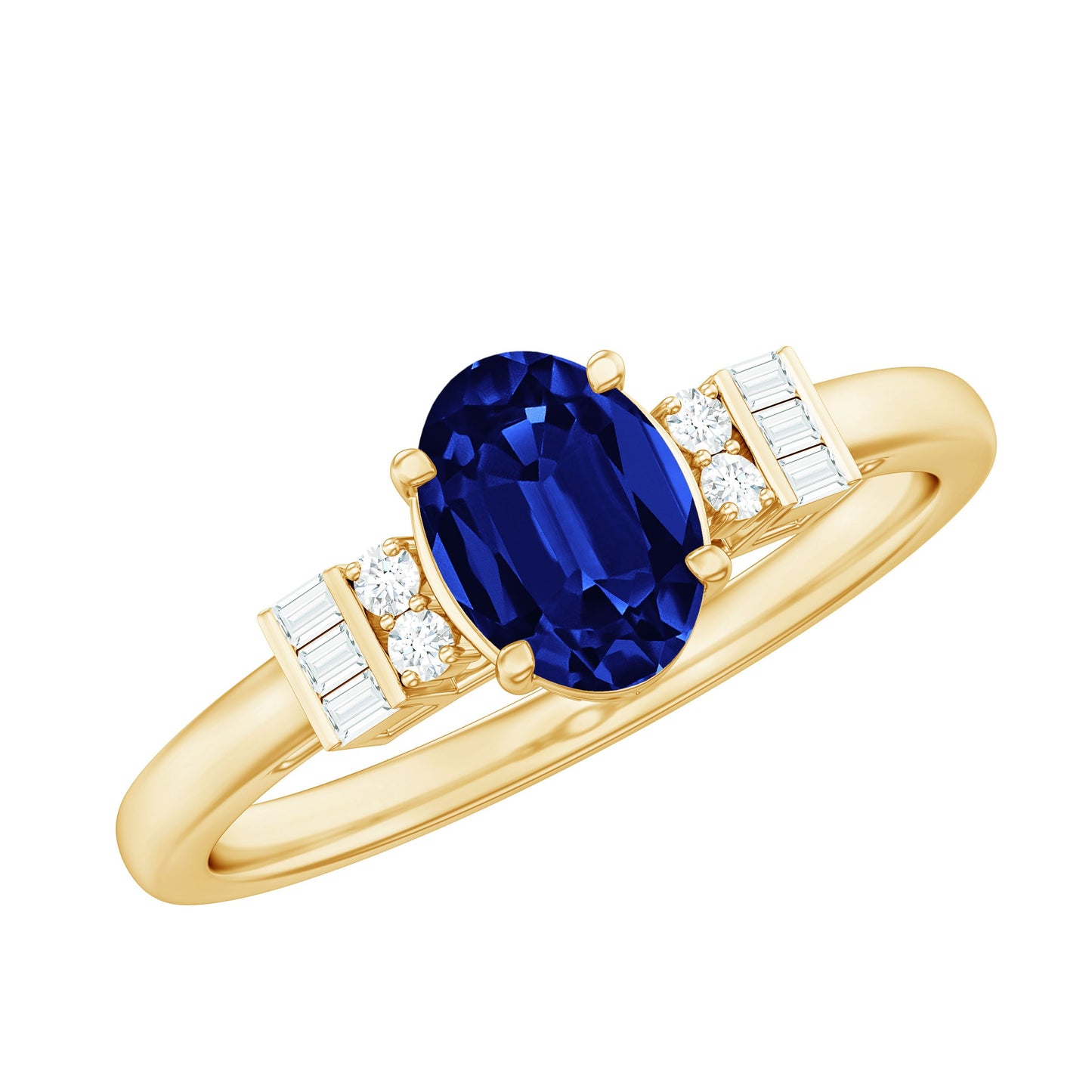 Certified 1 Carat Lab Grown Blue Sapphire Oval Engagement Ring with Diamond