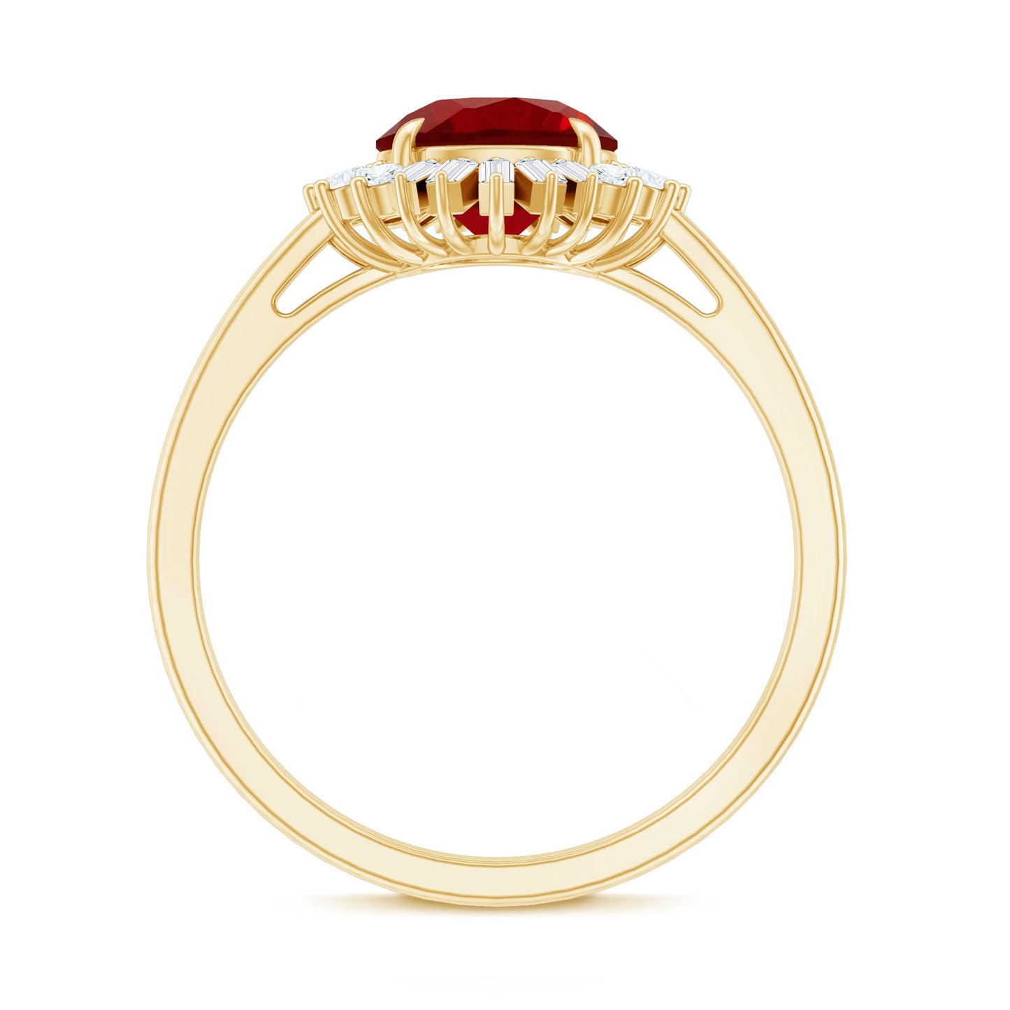 Round Lab Created Ruby and Diamond Halo Engagement Ring