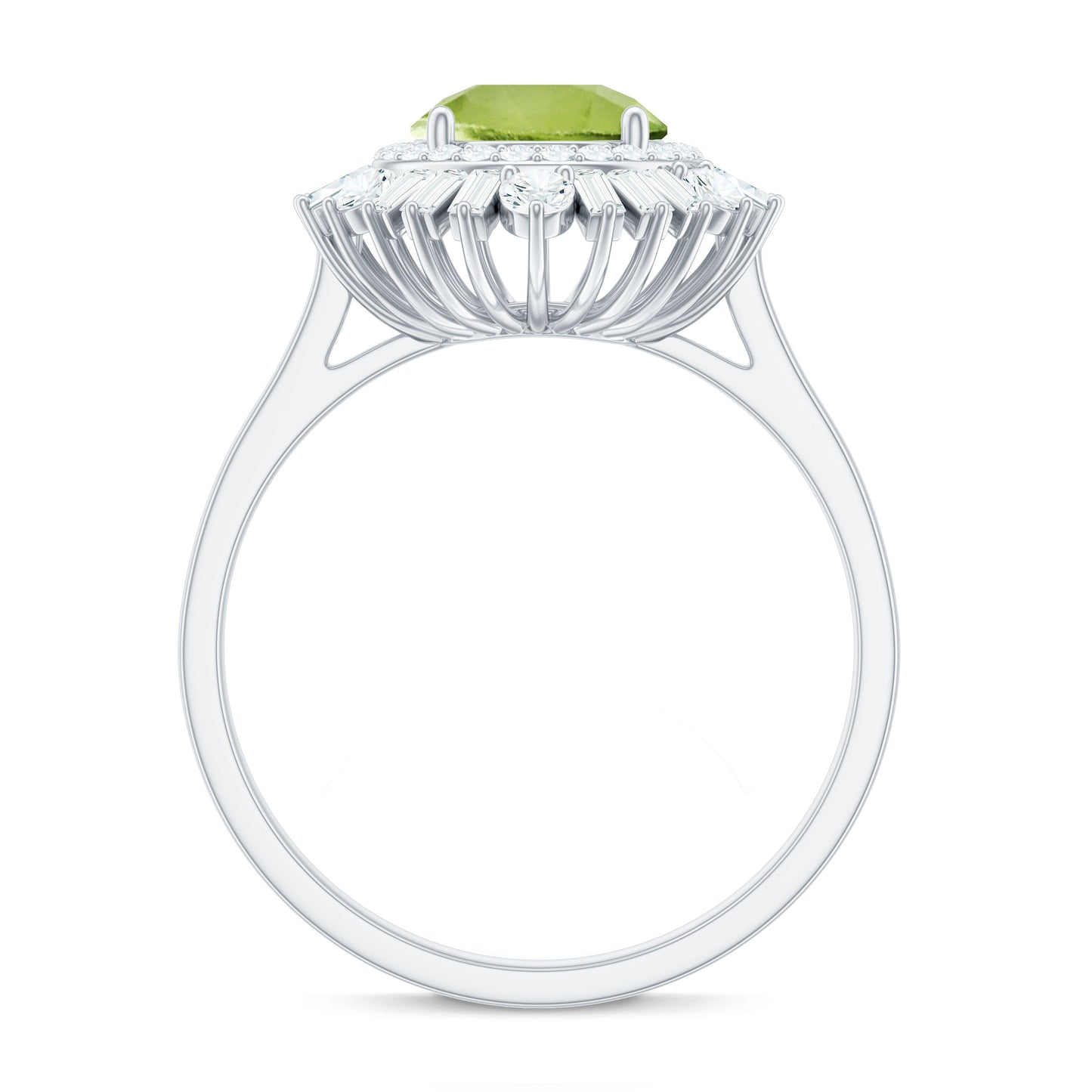 Certified Real 2 Carat Peridot Engagement Ring with Moissanite Double Halo
