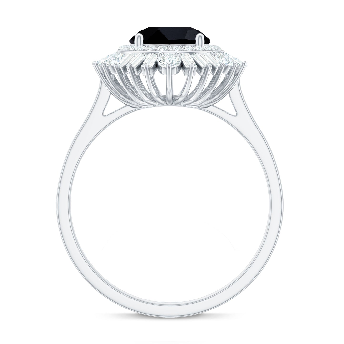 Natural 1.5 Carat Black Spinel Engagement Ring with Double Moissanite Halo