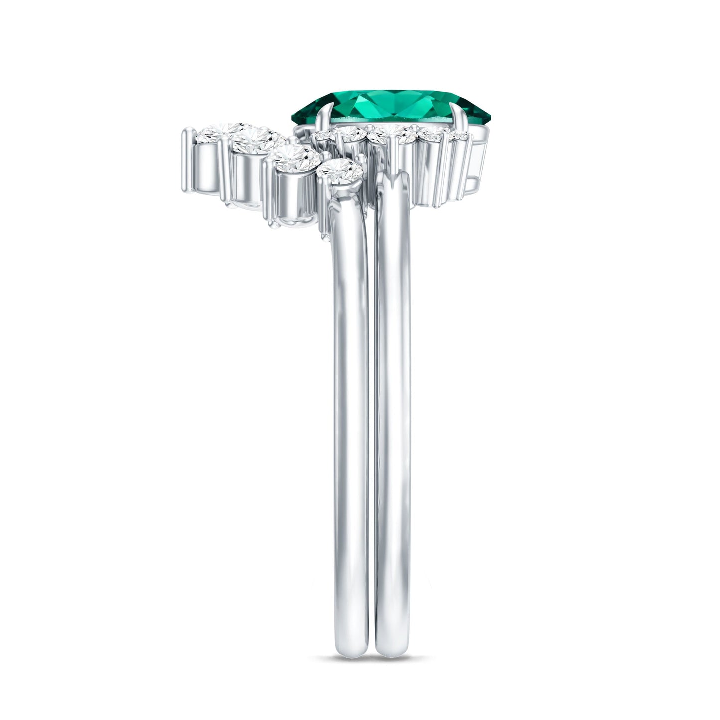 Designer Lab Grown Emerald Oval Engagement Ring with Diamond Enhancer