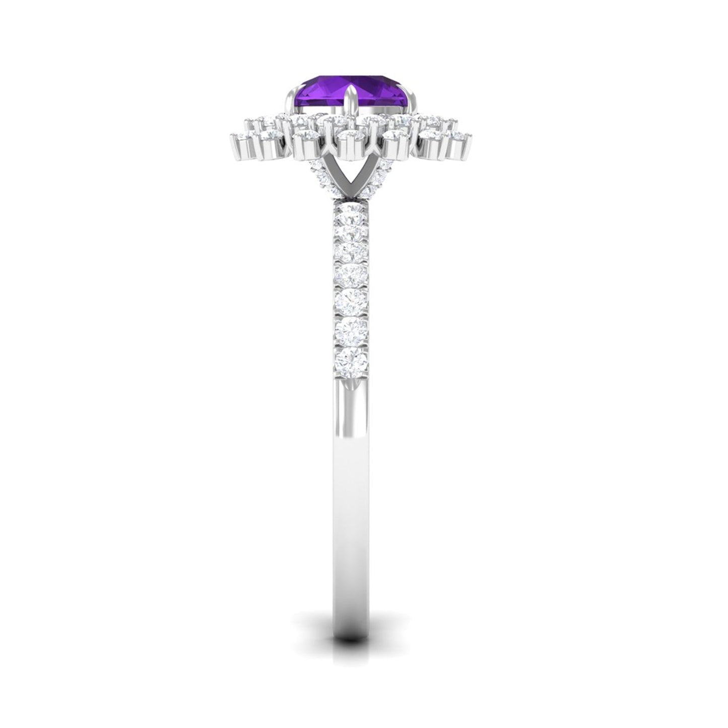 Certified Natural 1.2 Carat Amethyst Engagement Ring with Moissanite Halo