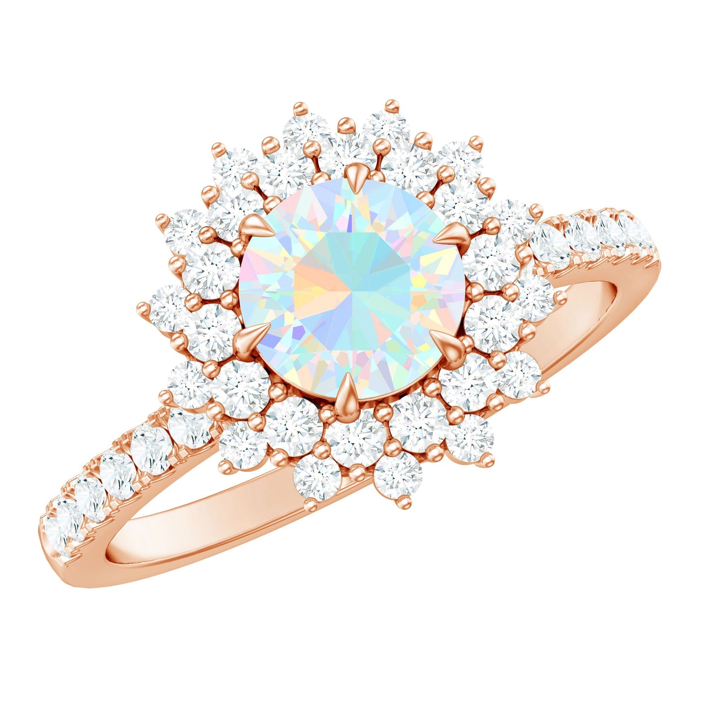 Natural Opalescent Circle Engagement Ring with Double Halo