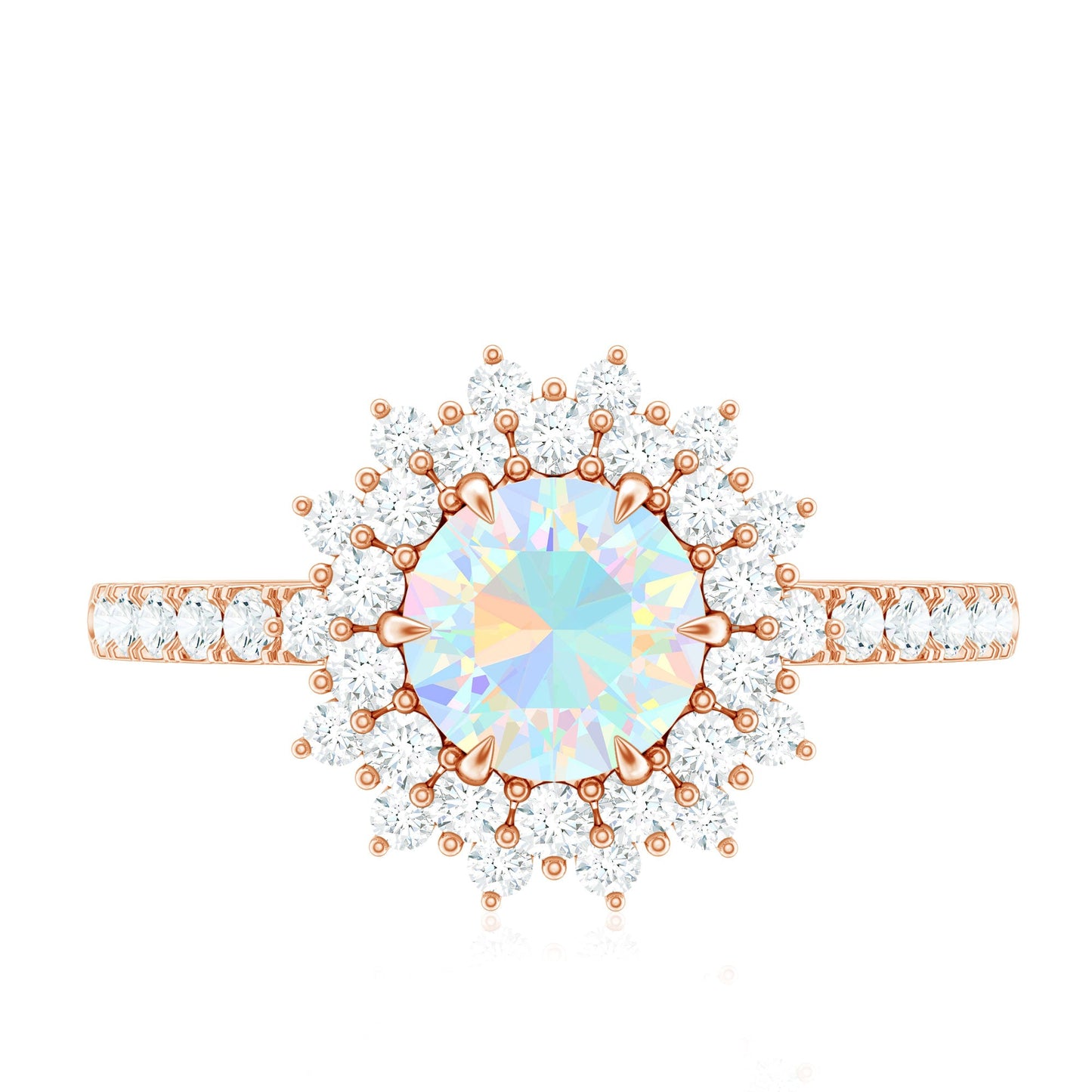 Natural Opalescent Circle Engagement Ring with Double Halo