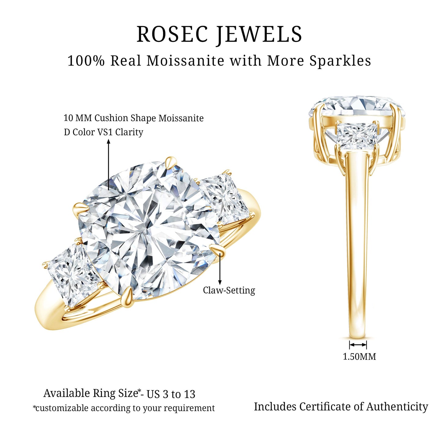 Cushion Moissanite Huge Engagement Ring