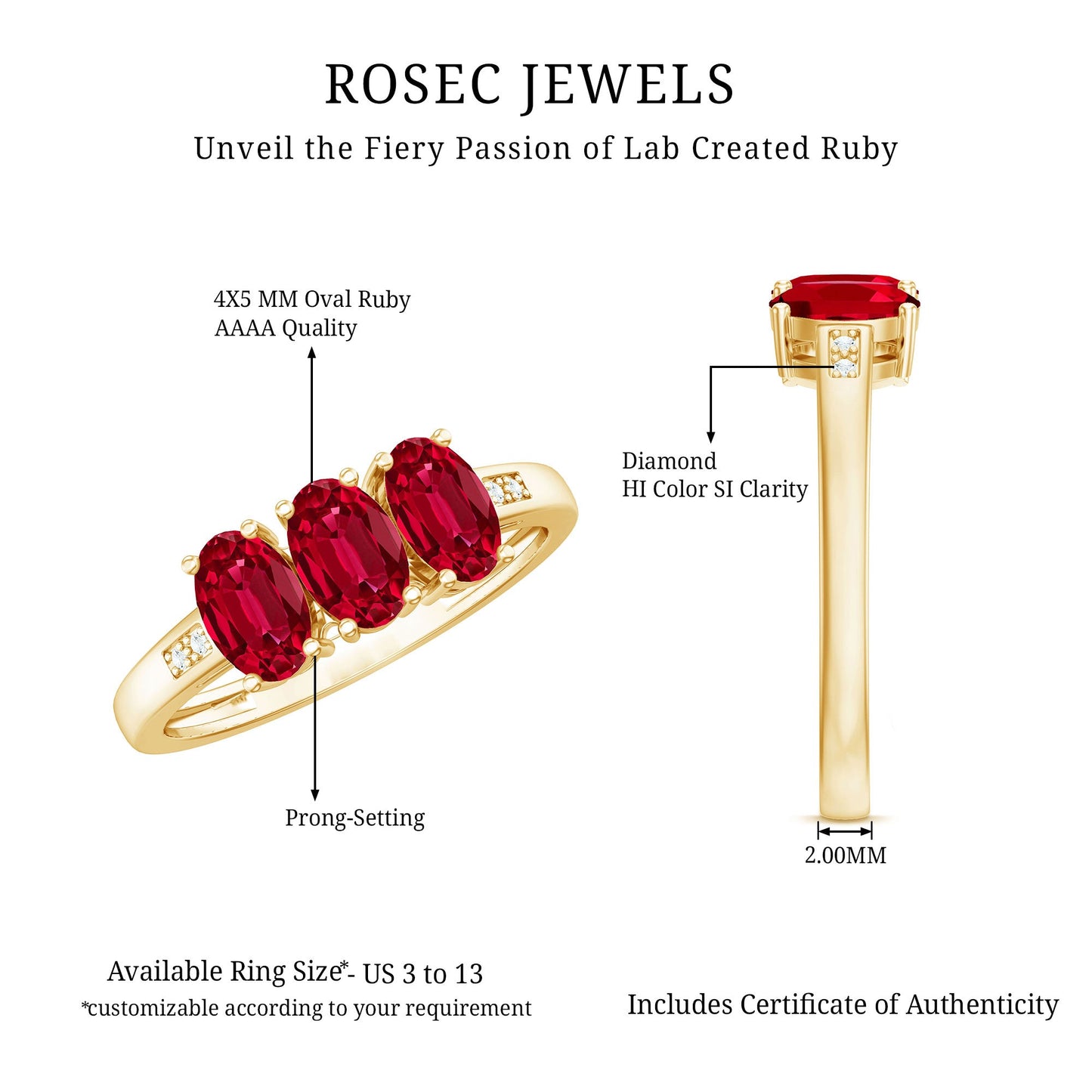 Oval Cut Lab Created Ruby Three Stone Engagement Ring