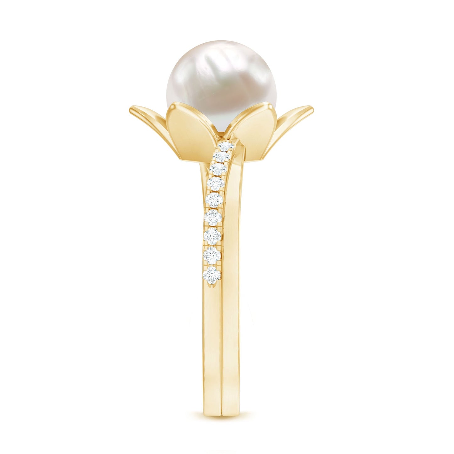 Natural 7.48 Carat White Pearl Flower Engagement Ring with Diamond