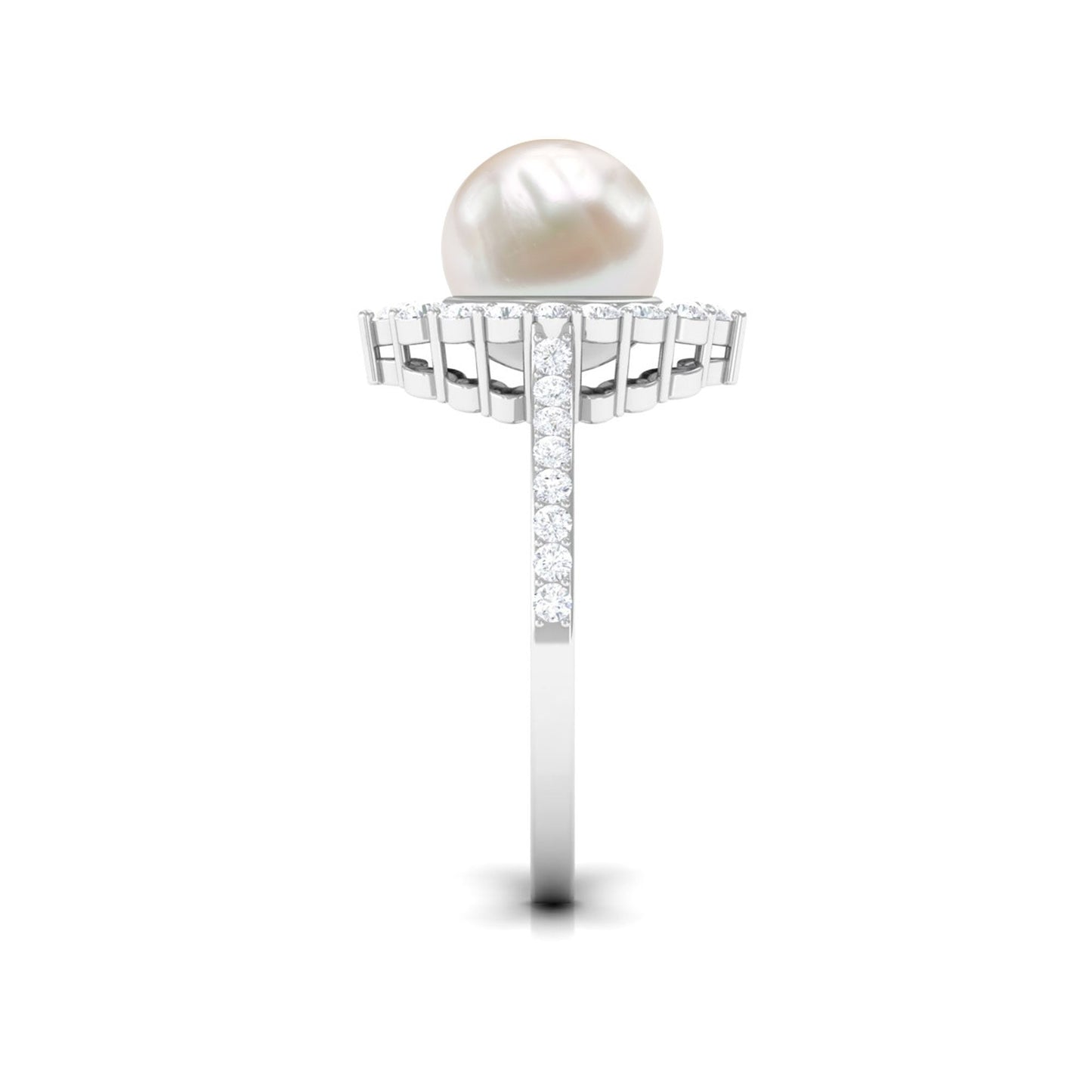 Cultured 7.48 Carat Freshwater Pearl Engagement Ring with Diamond Halo