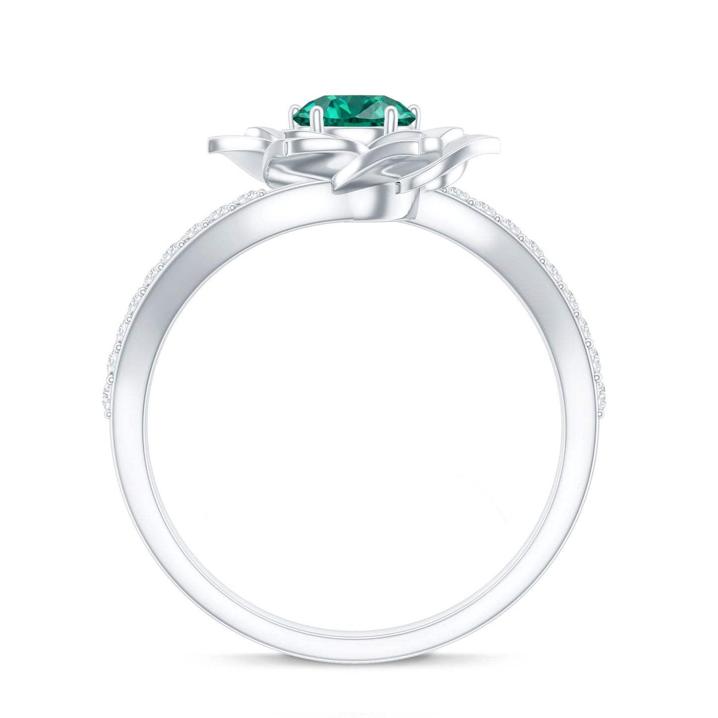 Certified Lab Grown Emerald Diamond Flower Engagement Ring with Bypass Shank