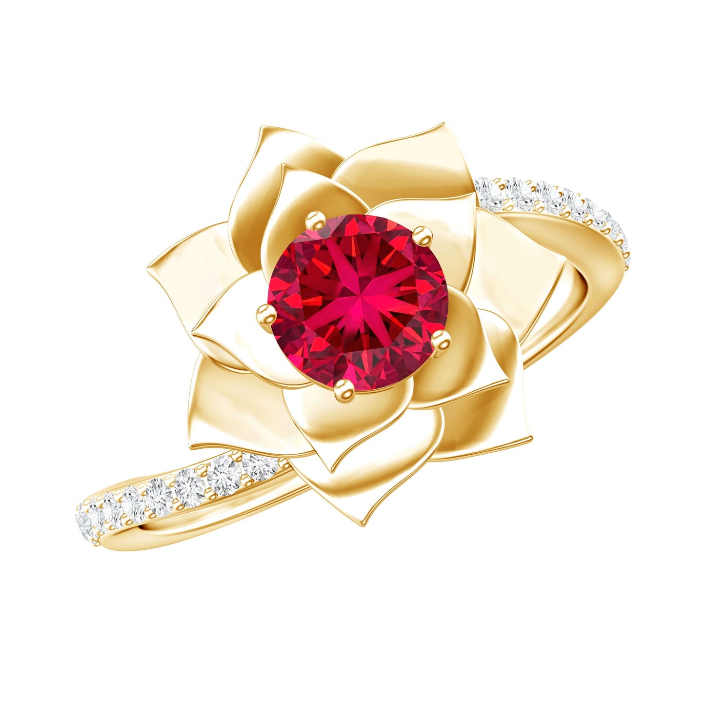 Lab Created Ruby Rose Flower Engagement Ring With Certificate