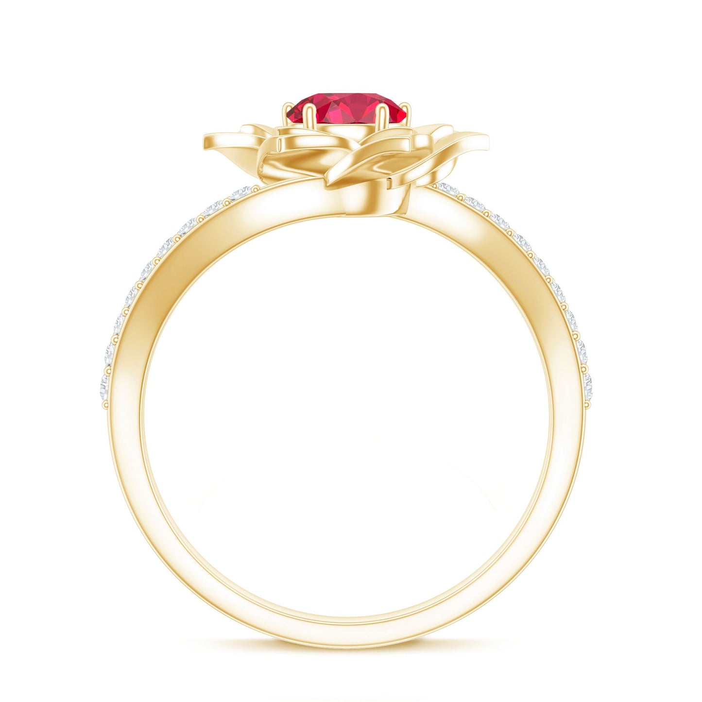 Lab Created Ruby Rose Flower Engagement Ring With Certificate