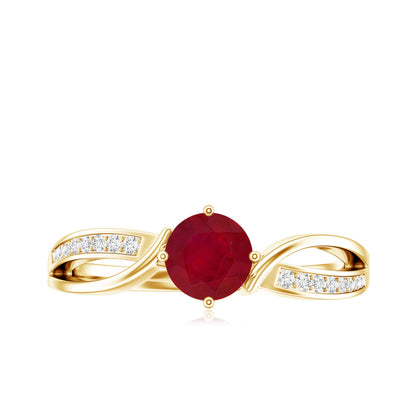 Natural 0.6 Carat Ruby Infinity Promise Ring with Diamond