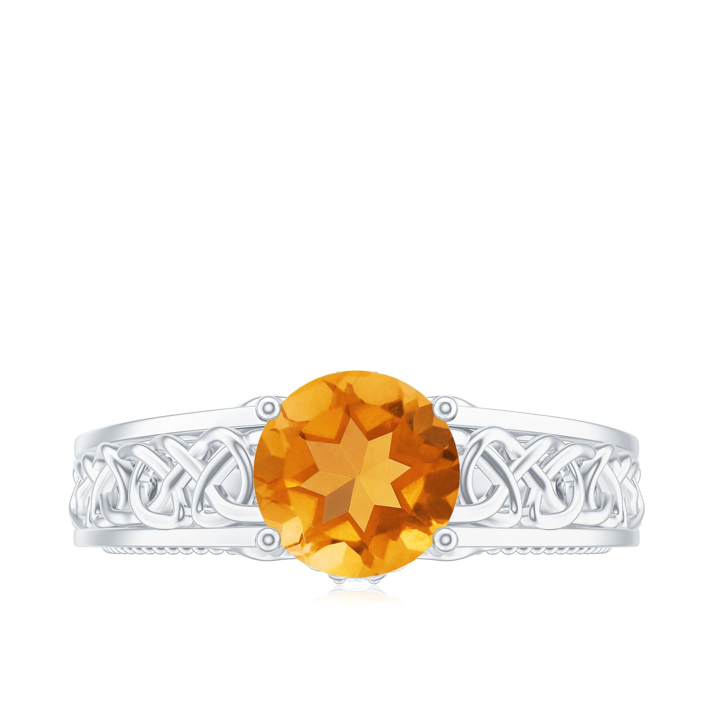 Vintage Style Citrine Diamond Engagement Ring with Celtic Knot