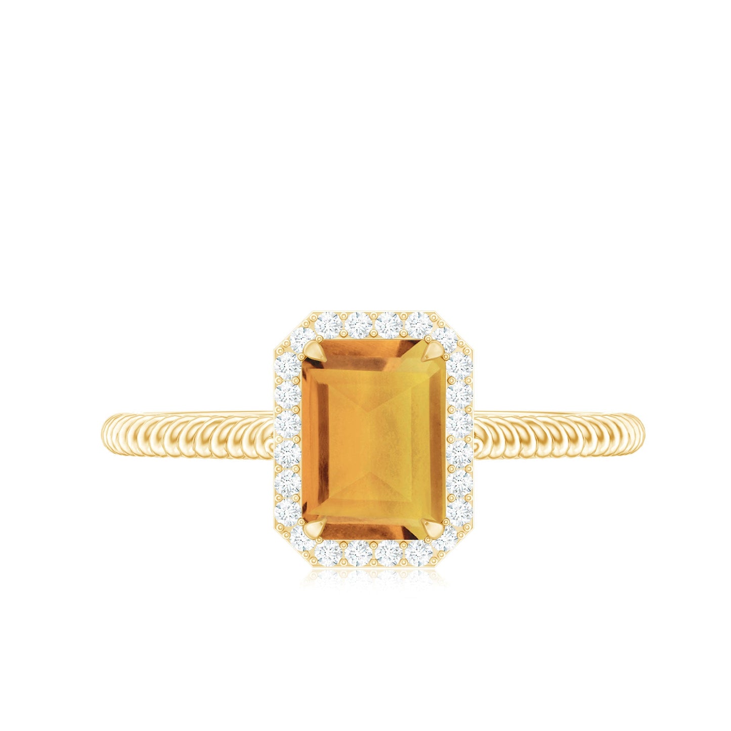 Natural Citrine Emerald Cut Engagement Ring with Diamond Halo